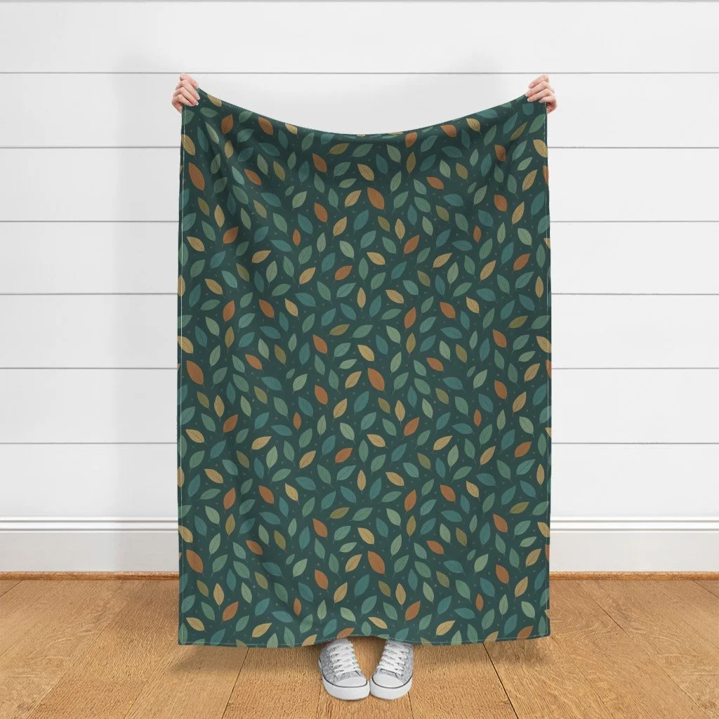 Tiny Leaf Toss Dark Throw Blanket.jpeg