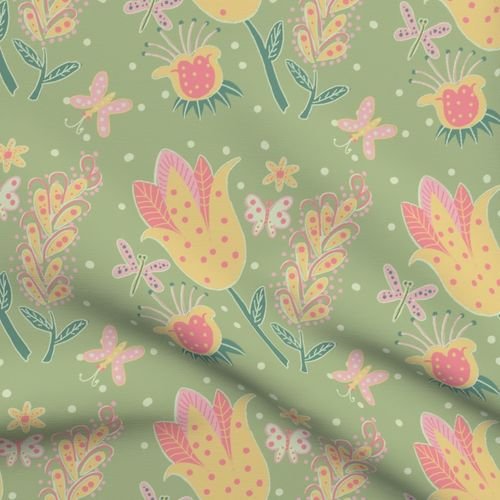flowers and butterflies in green_ pink and yellow fabric.jpeg