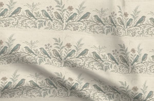 Hand drawn birds and florals fabric