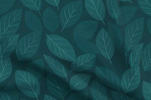 Deep Teal Tone-on-Tone Leaves Fabric.jpeg
