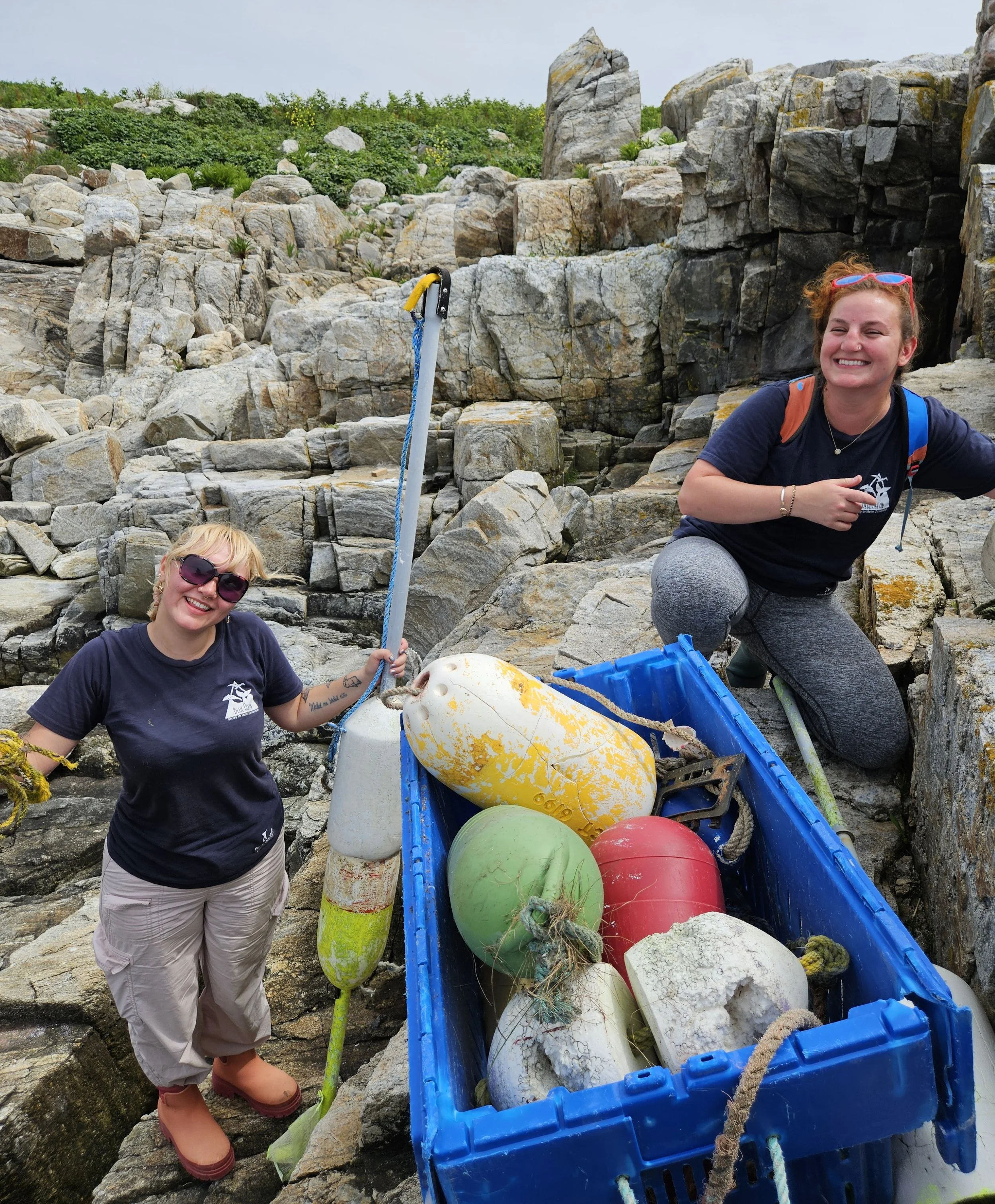 Staff from Blue Ocean Society remove fishing buoys from Smuttynose Island in the Isles of Shoals