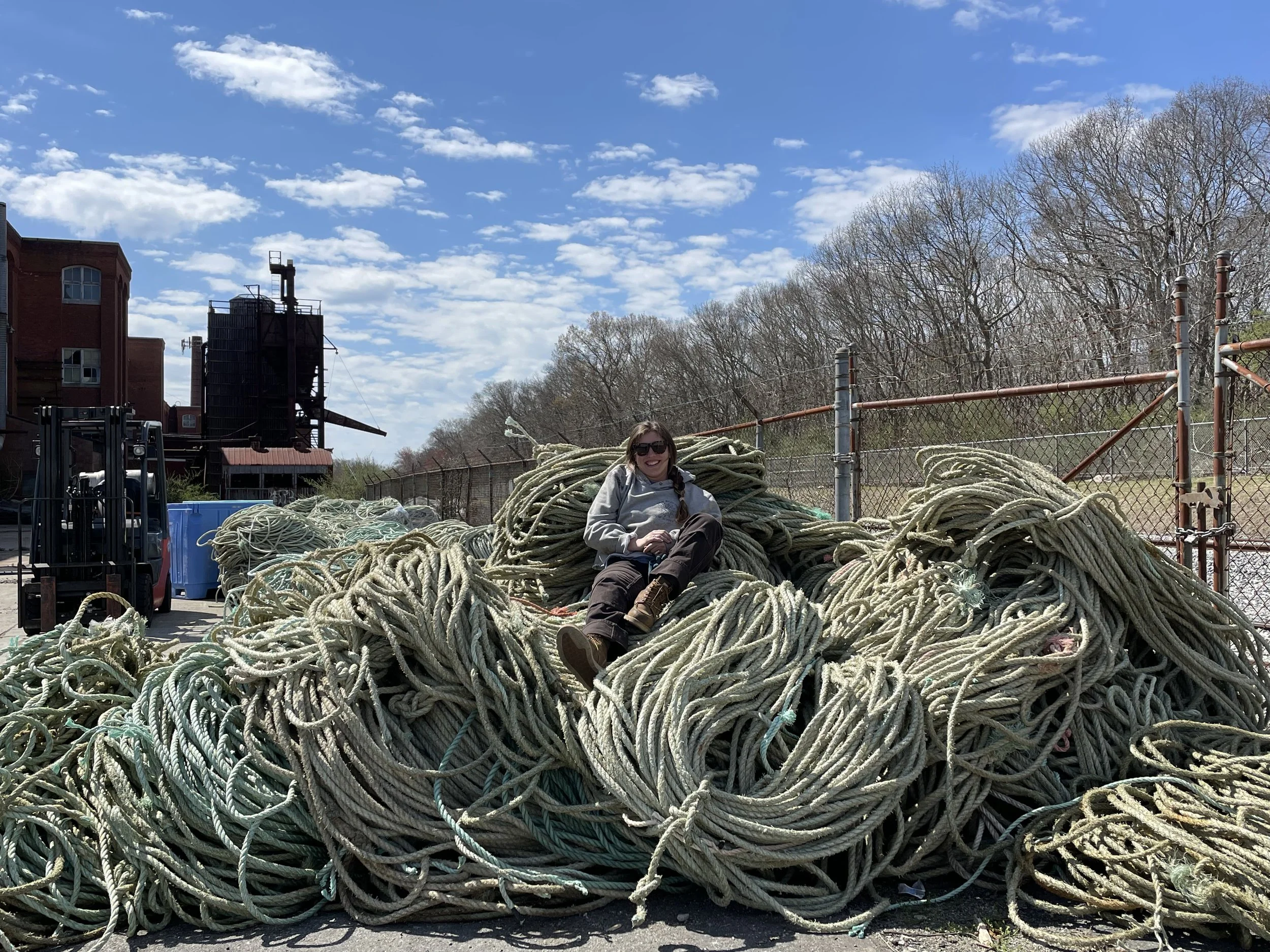 NYP staff member Caity on a load of end of life fishing line.