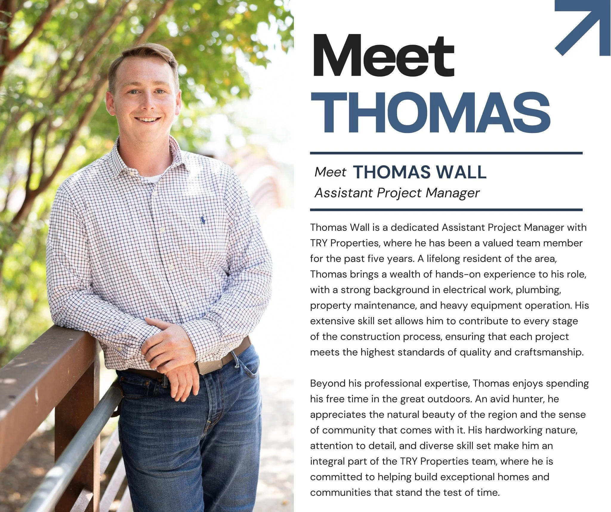 🛠Meet Thomas Wall &ndash; Assistant Project Manager!

With 5 years on the team and a deep background in electrical work, plumbing, and equipment operation, Thomas plays a vital role in delivering high-quality construction projects. A lifelong local 