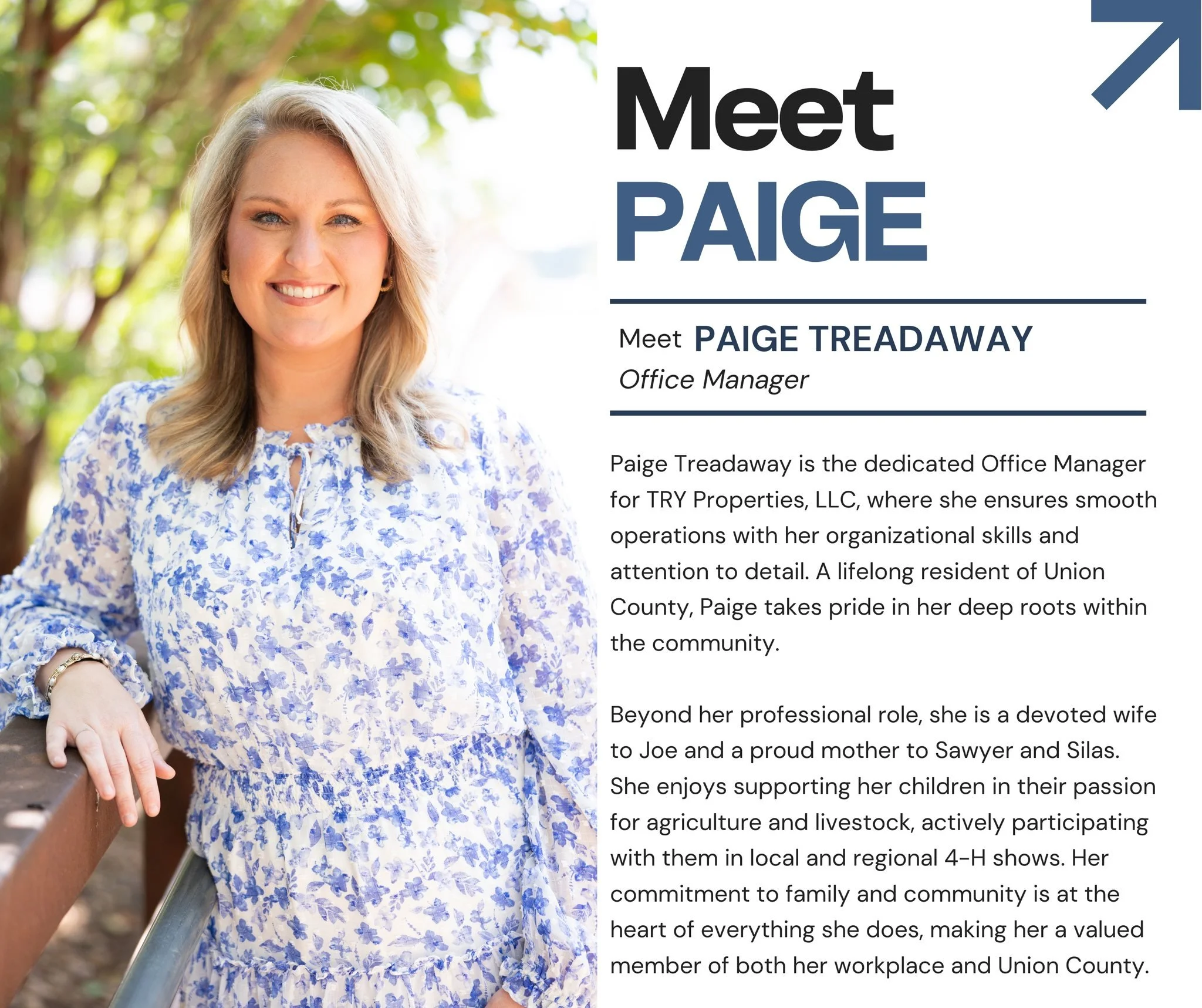 🌟 Meet Paige Treadaway &mdash; the heart behind the scenes at TRY Properties! 🌟

As Office Manager, Paige keeps everything running smoothly with her incredible organization and dedication. A proud Union County native, wife, and mom of two, she brin