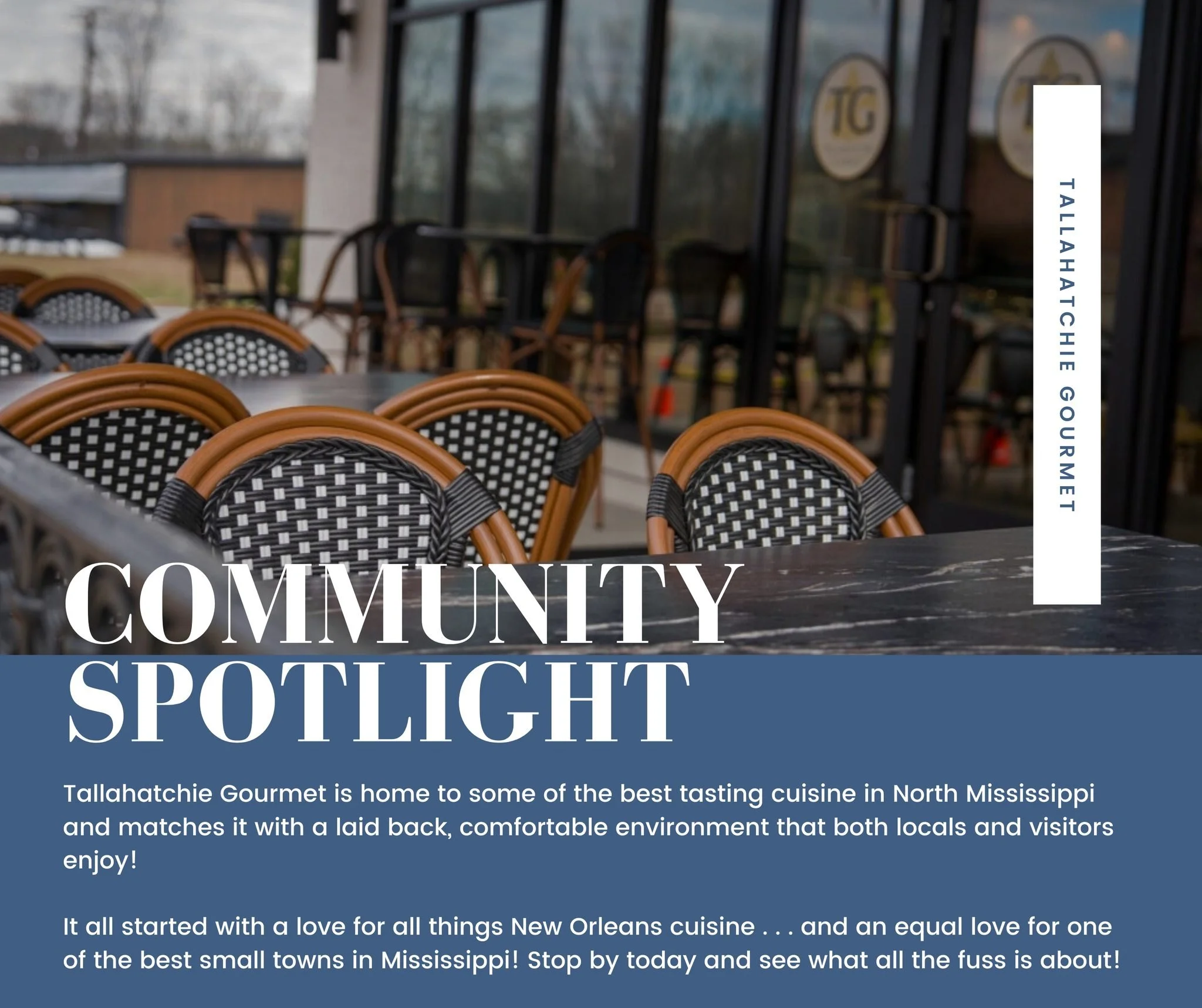 ⚜ Community Spotlight: Tallahatchie Gourmet

Looking for a great local spot to grab a meal? Tallahatchie Gourmet brings the flavors of New Orleans right here to North Mississippi with incredible cuisine and a relaxed, welcoming atmosphere. It&rsquo;s