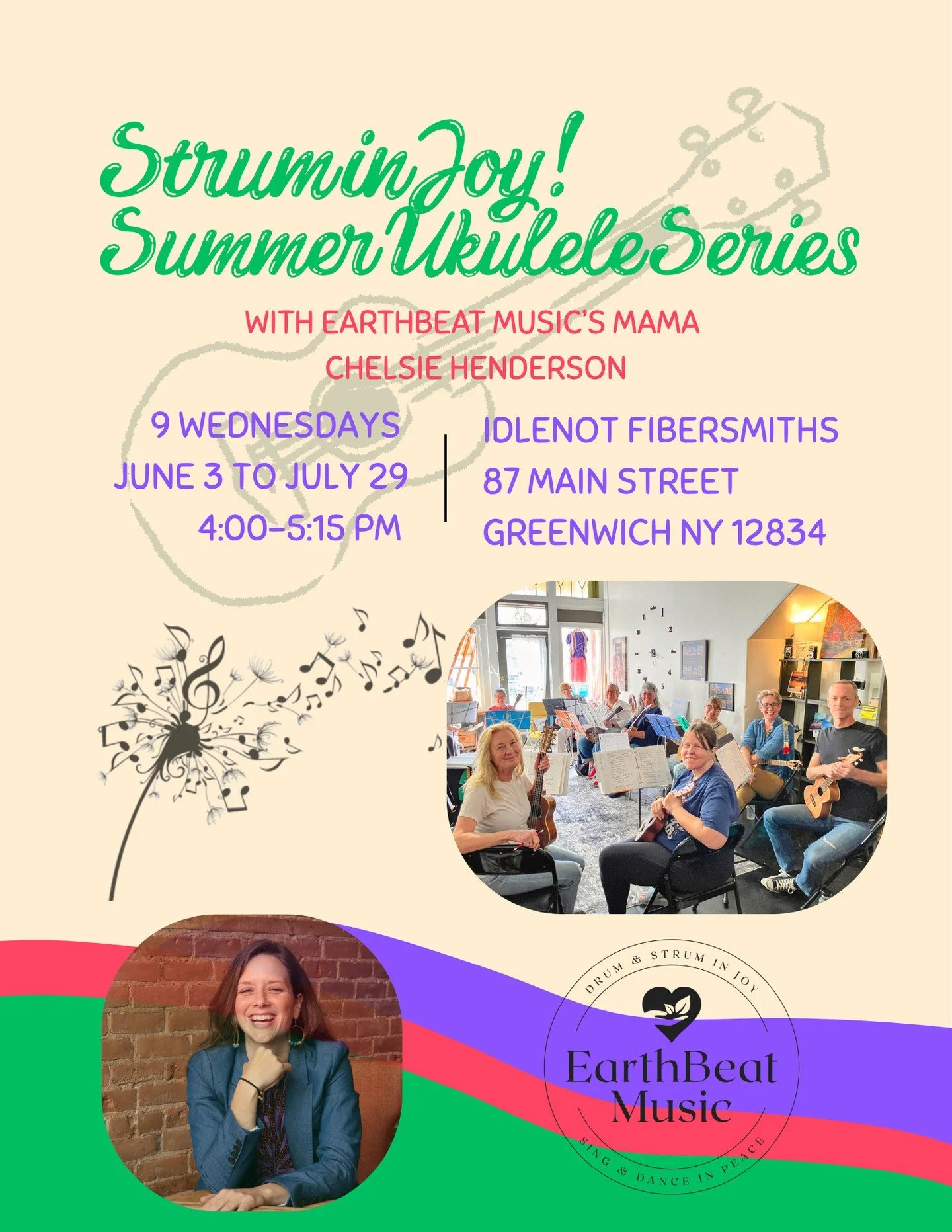 Registration is open for the Strum in Joy! Summer Ukulele Series at @idlenotyarn beginning June 3rd and meeting for 9 weeks! 

☀️ earthbeatmusic.org/calendar/struminjoysummer2026

You will be guided through foundational ukulele techniques with an add