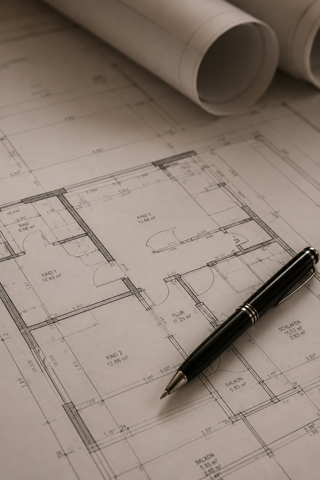 Architektonischer Grundriss mit detaillierter Raumplanung als Grundlage für ein individuelles Wohnkonzept.