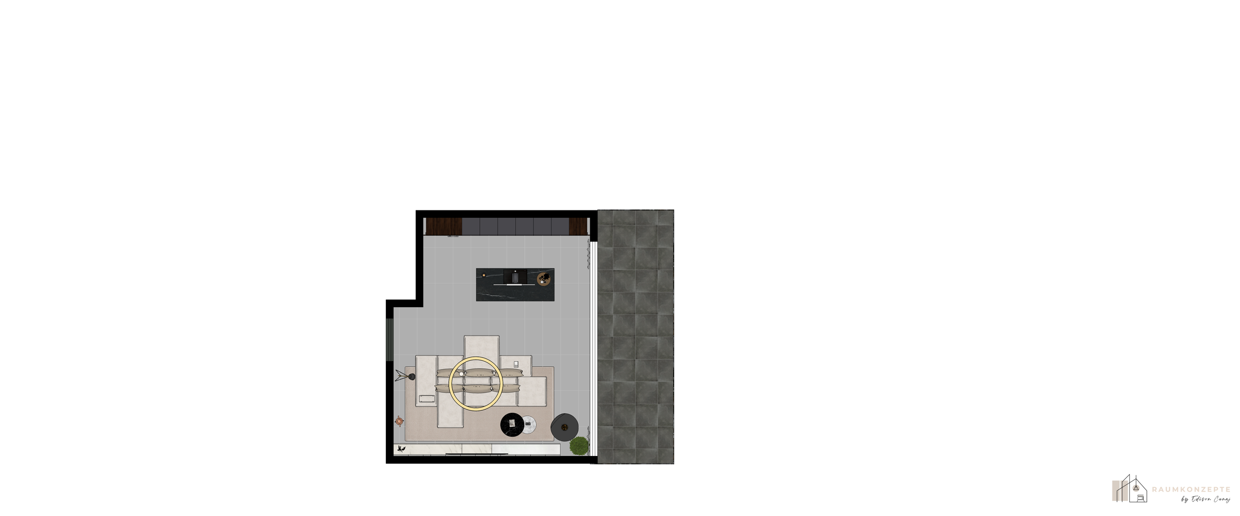 2D-Grundriss eines modernen Wohnkonzepts mit optimierter Raumaufteilung und fließenden Bewegungsabläufen.