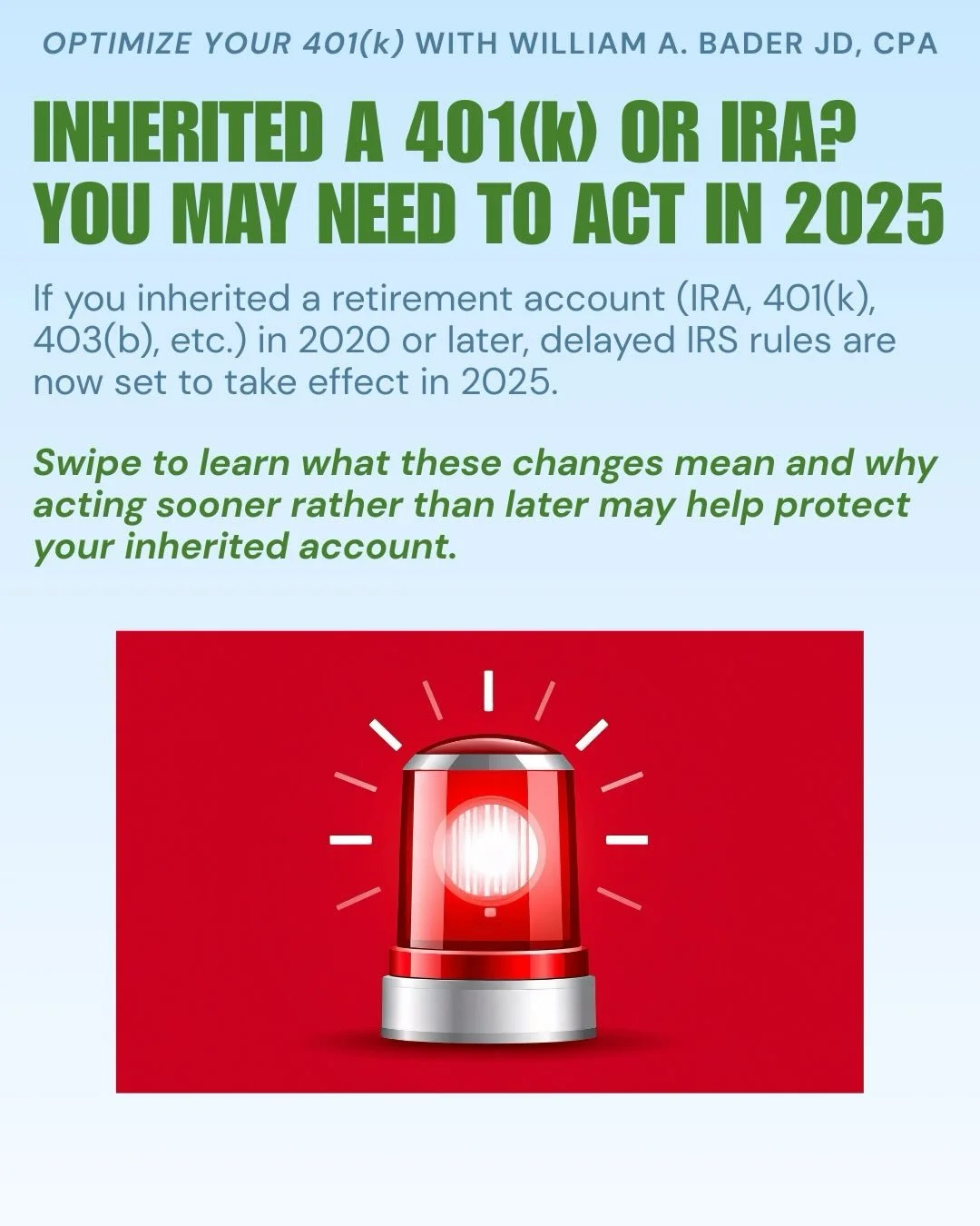 If you inherited a retirement account such as an IRA, 401(k), or 403(b),&nbsp;2025 is a critical year.

The IRS did not require inherited-account distributions for 2020&ndash;2024, but that relief is now ending. Under the final RMD rules, many heirs 