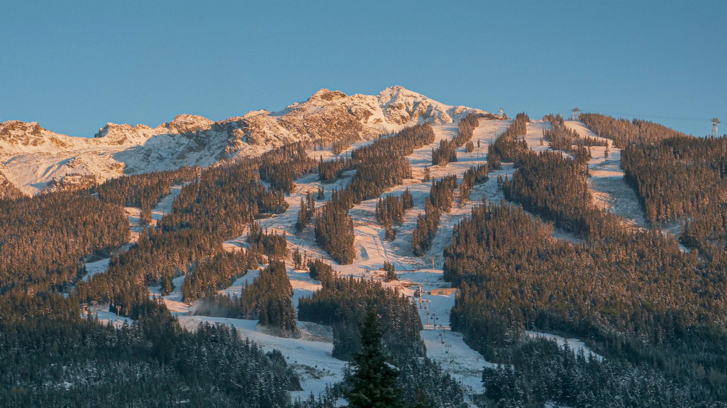 Whistler mountain in the winter with snow on the slopes