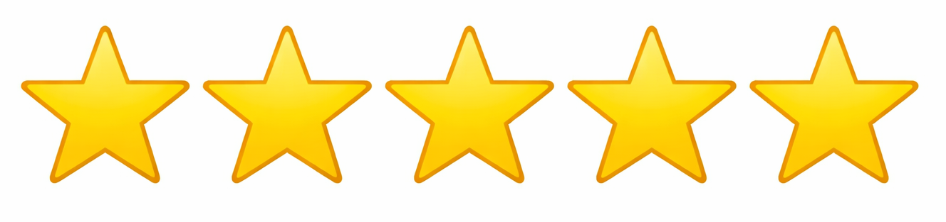 Five gold stars arranged in a horizontal row