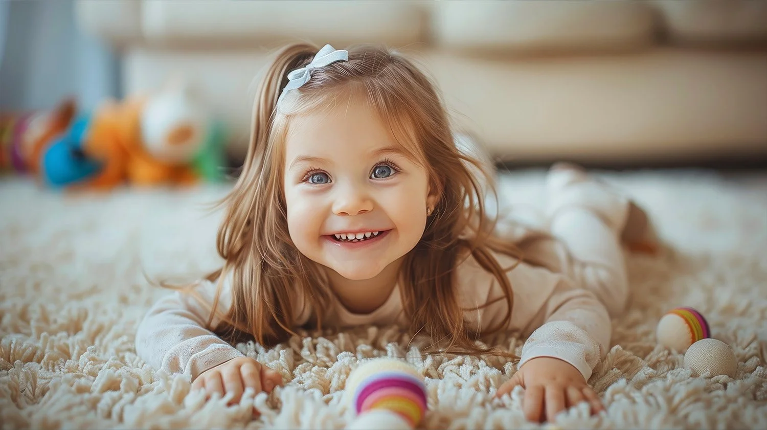 Child playing on clean carpet
