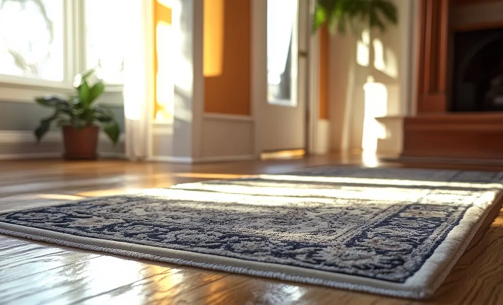 Living room with clean area rug in center