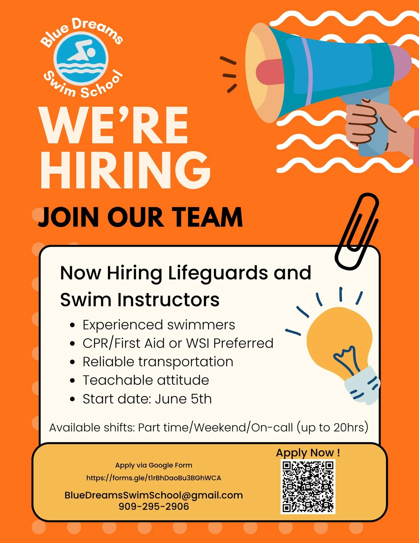 Blue Dreams Swim School is hiring for the 2026 Summer Season 📍

We are opening a new location in the next 60 days &amp; are looking for some motivated individuals to join our team! Any age, Any Background 🤝 LINK IN BIO 🔗

This role is for you if y