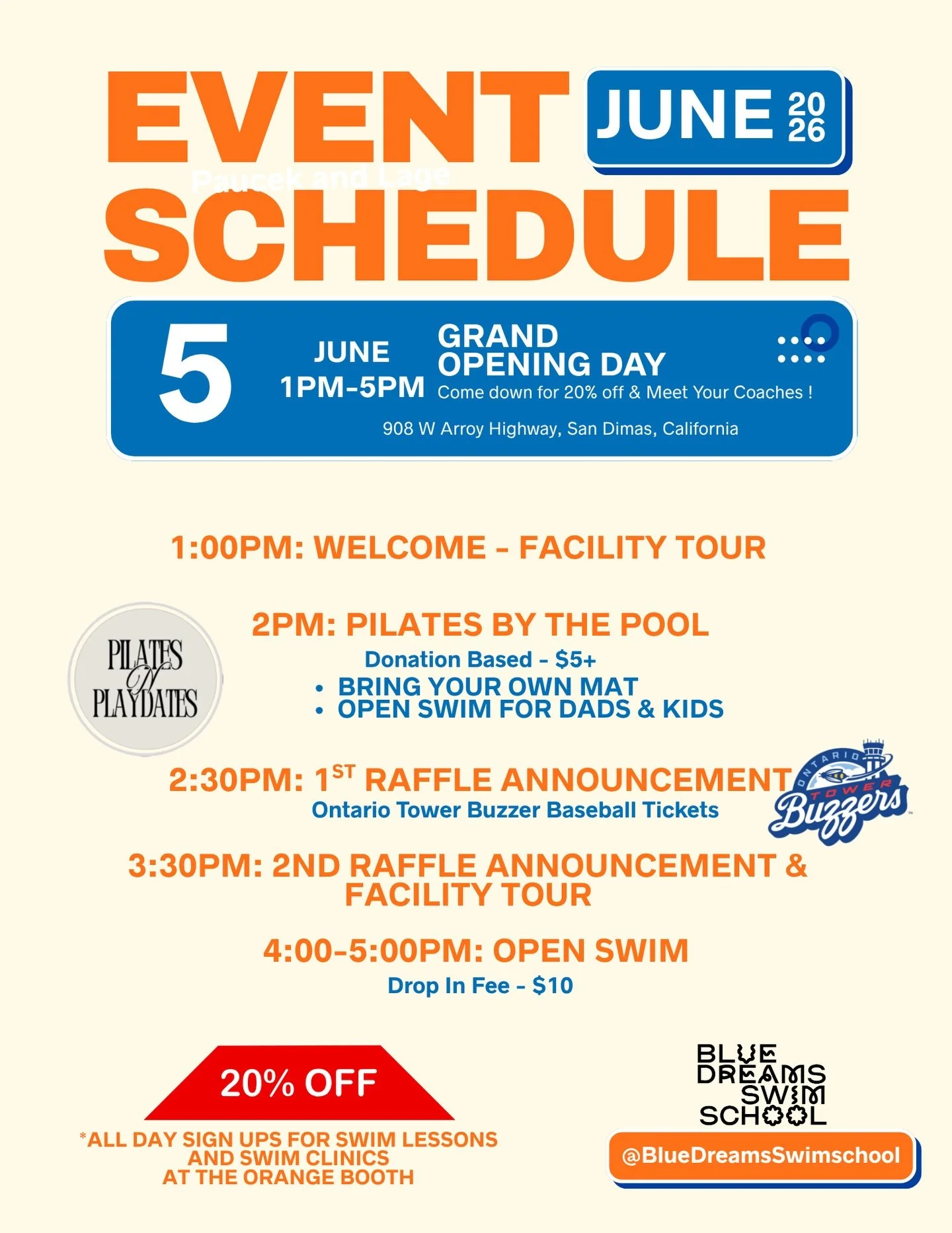 🎉 Here&rsquo;s what you can all look forward to next friday at our grand opening! 

📍 Join Us for Pilates by the Pool hosted by @pilates.n.playdates &amp; a raffle for the 4 Tickets to an upcoming baseball game for the @towerbuzzers !

You&rsquo;re