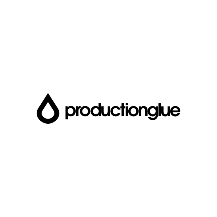 Productionglue logo with a droplet icon and black text on white background.