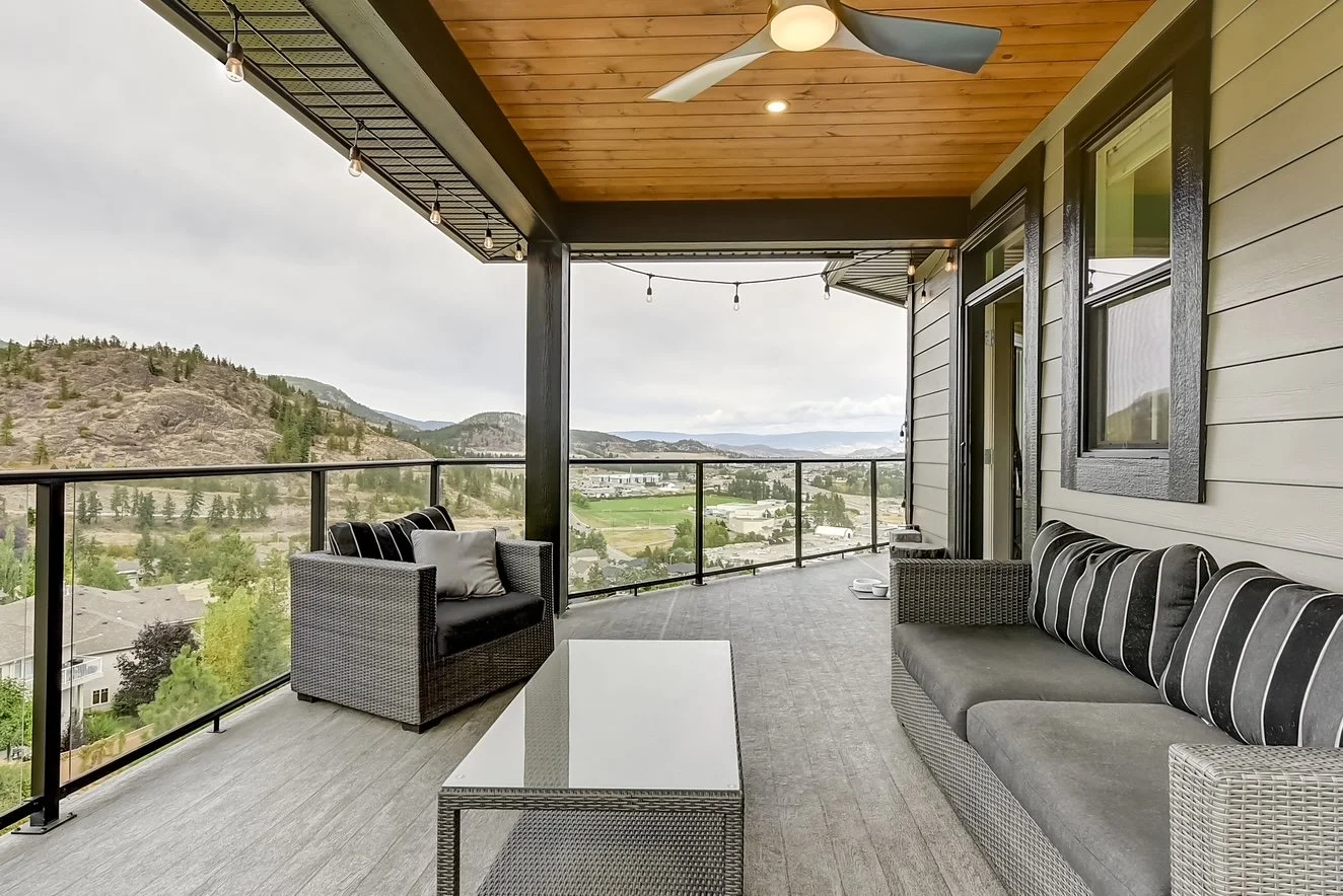 Exterior Deck. Custom Home Build on Upper Sundance Drive in West Kelowna, BC by Pure Build Construction.