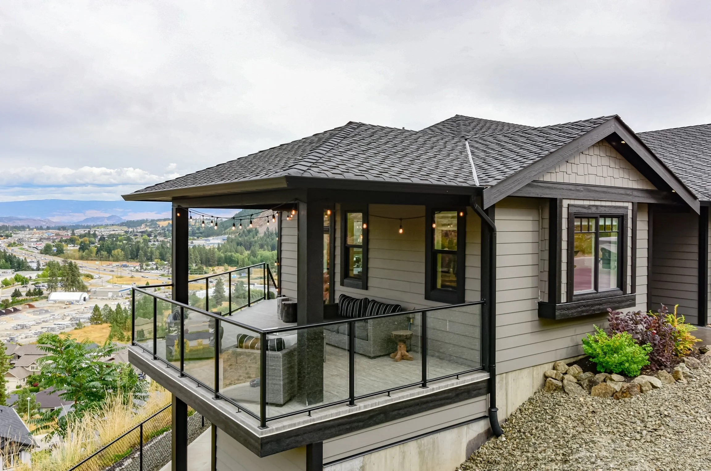 Exterior Deck. Custom Home Build on Upper Sundance Drive in West Kelowna, BC by Pure Build Construction.