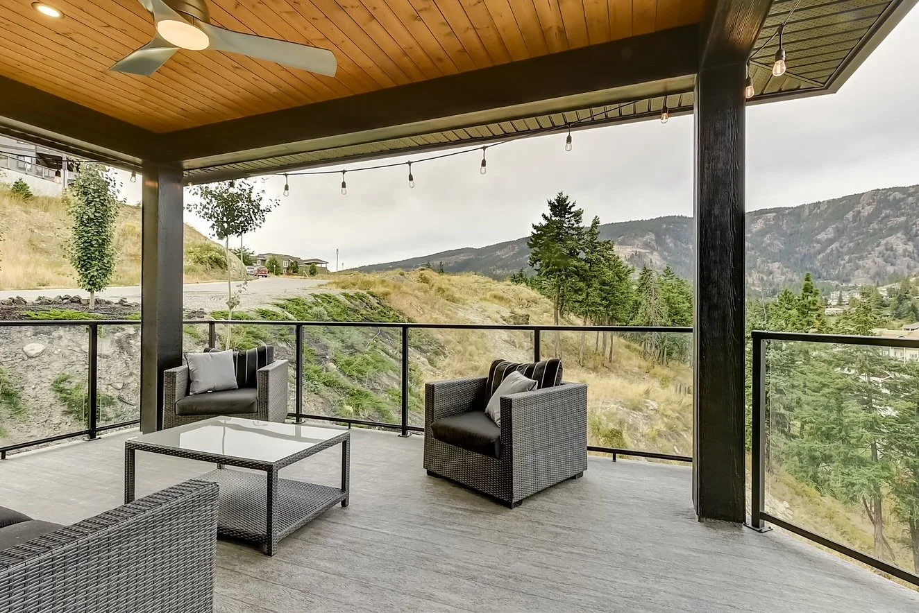 Exterior Deck. Custom Home Build on Upper Sundance Drive in West Kelowna, BC by Pure Build Construction.