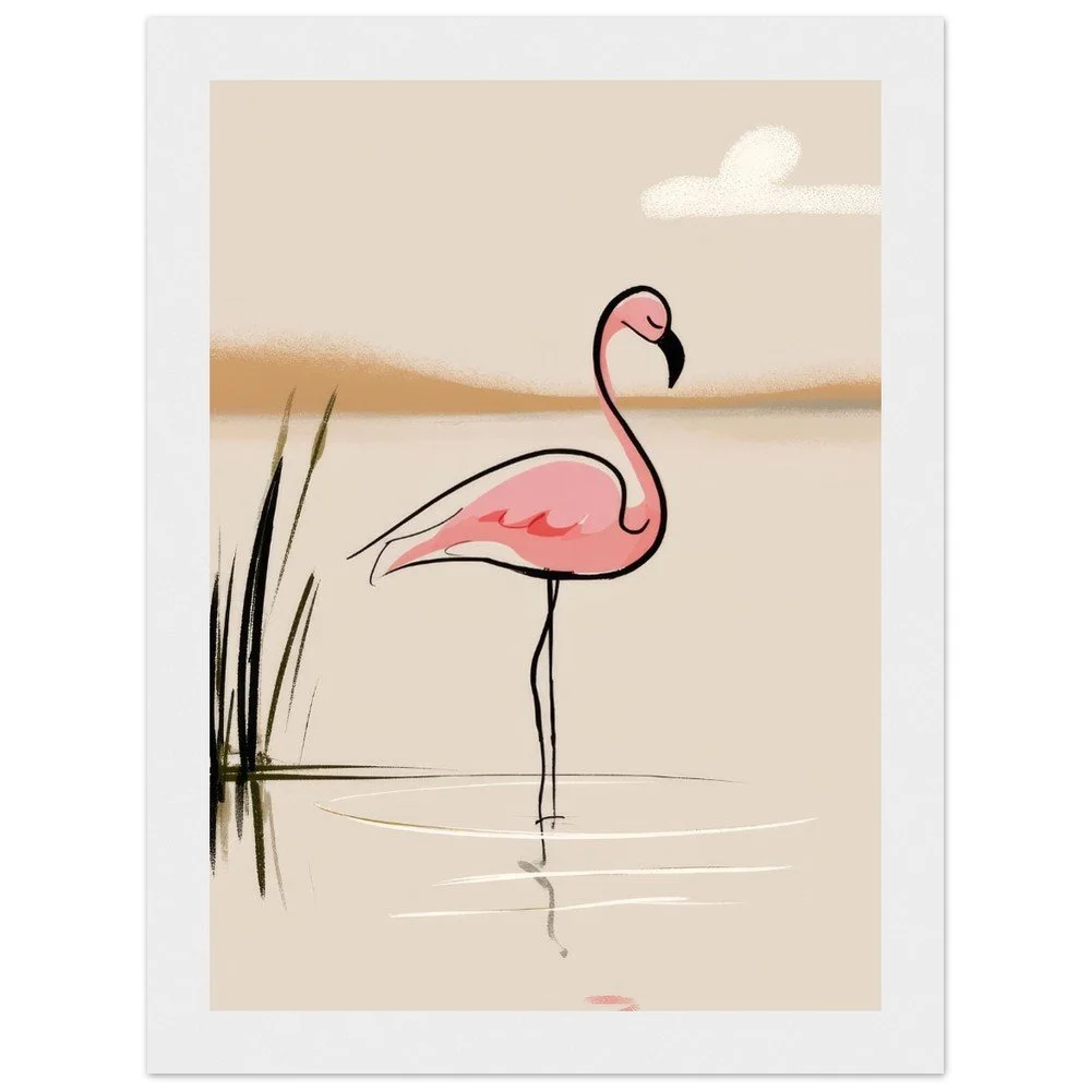 Pink Flamingo Serene Lake Framed Poster Art - Ready to Hang