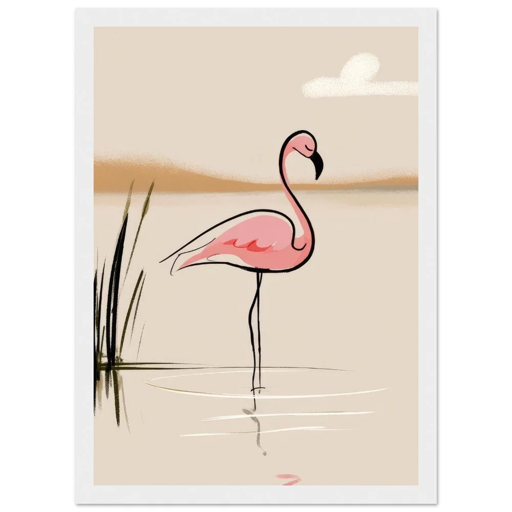 Pink Flamingo Serene Lake Framed Poster Art - Ready to Hang