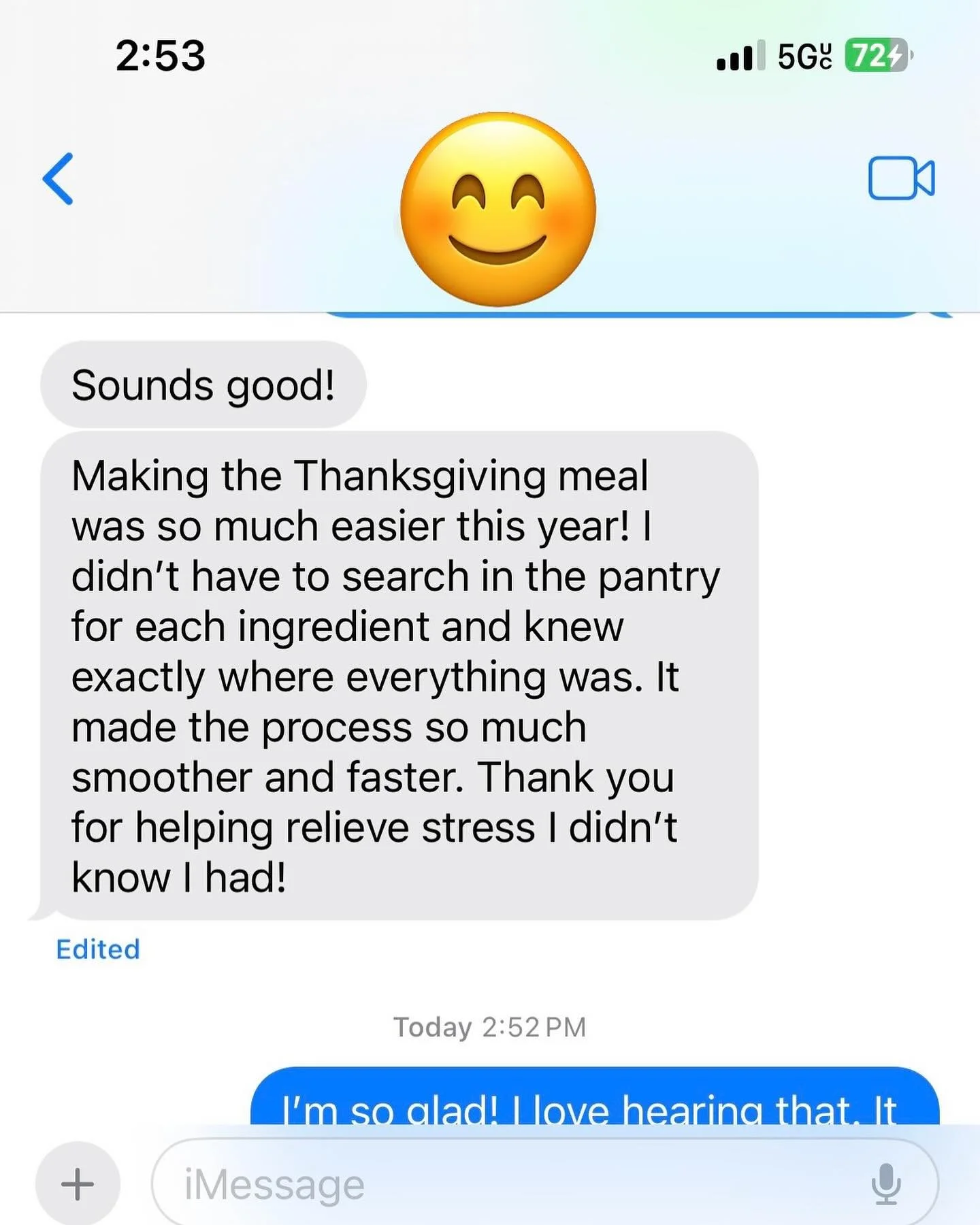 Less searching, more cooking, and stress you didn&rsquo;t even know you had&hellip; gone. Love helping make moments like this happen. So thankful for clients who share sweet notes like this! 🦃

#wimberley #homeorganizing #smoothprocess