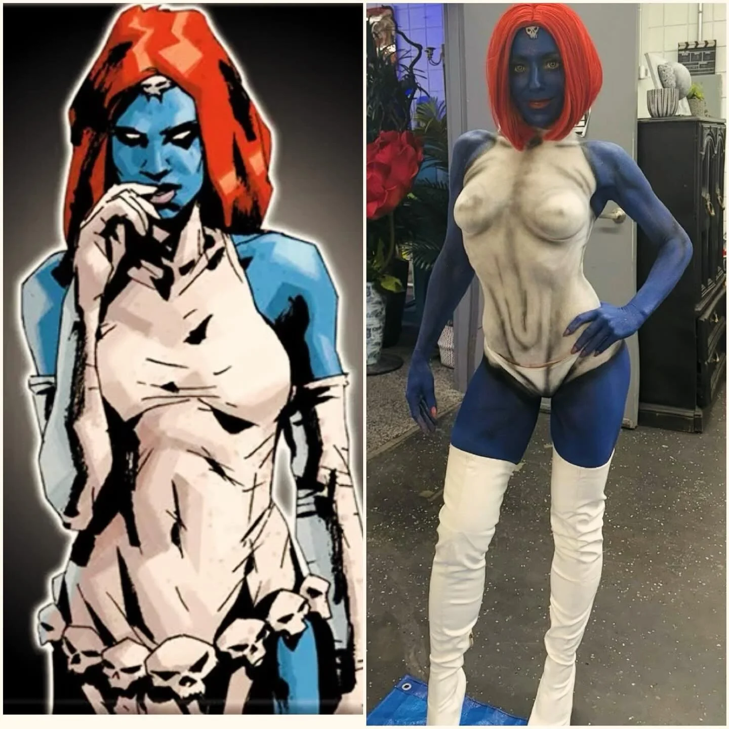 Probably one of the most fun things I&rsquo;ve done! Such a cool experience and @suzannelugano  your artwork is so amazing!! I&rsquo;m so grateful to have been on the receiving end of it ! 🫶🤩 #bodypaint #lasvegas #marvel #mystique thank you @jaycam