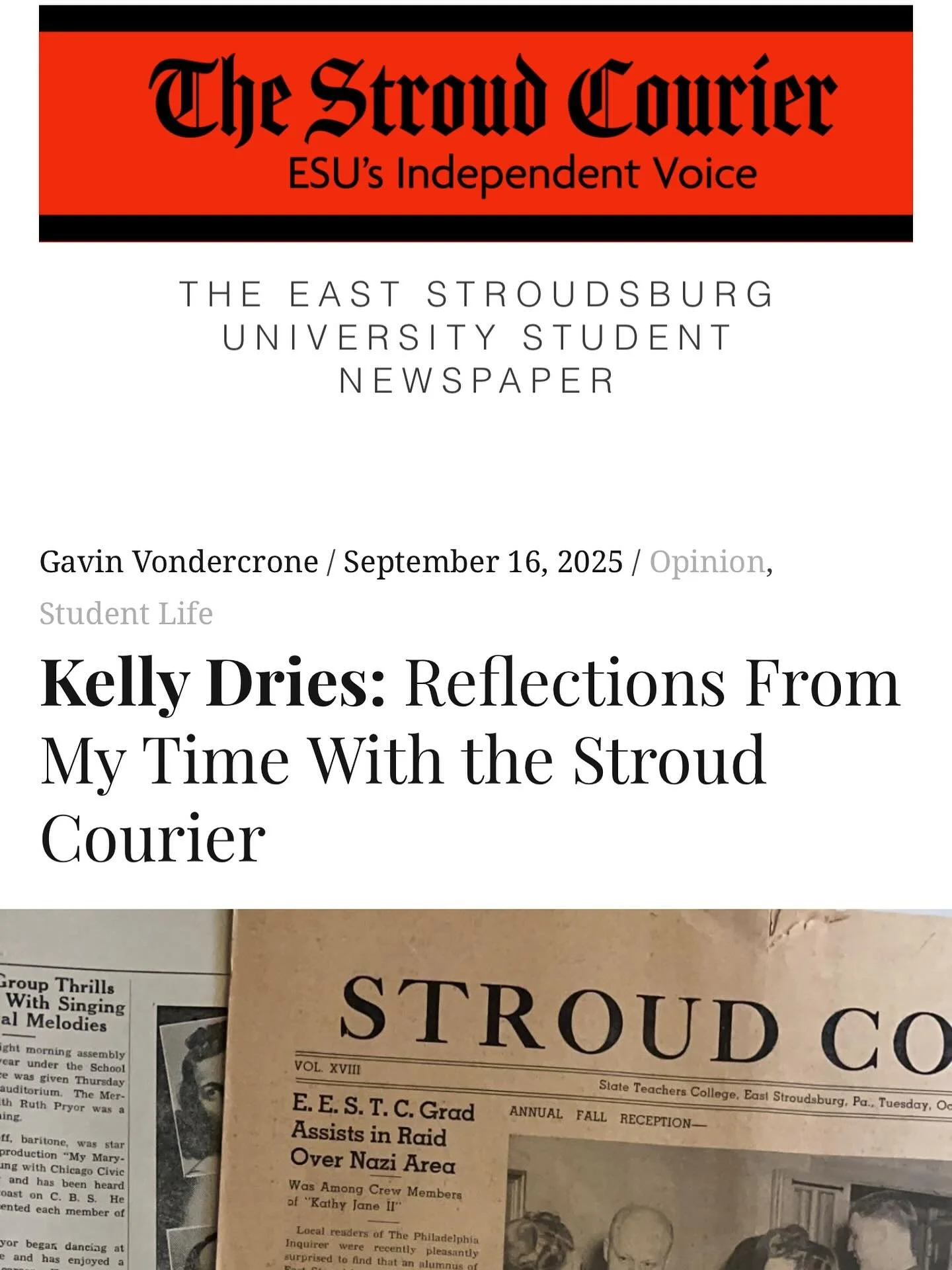 Full-circle moment 💛

The Stroud Courier: my alma mater&rsquo;s newspaper at East Stroudsburg University published a reflection I wrote about my journey from student journalist to leadership coach.

Writing this reminded me: the stories we tell shap