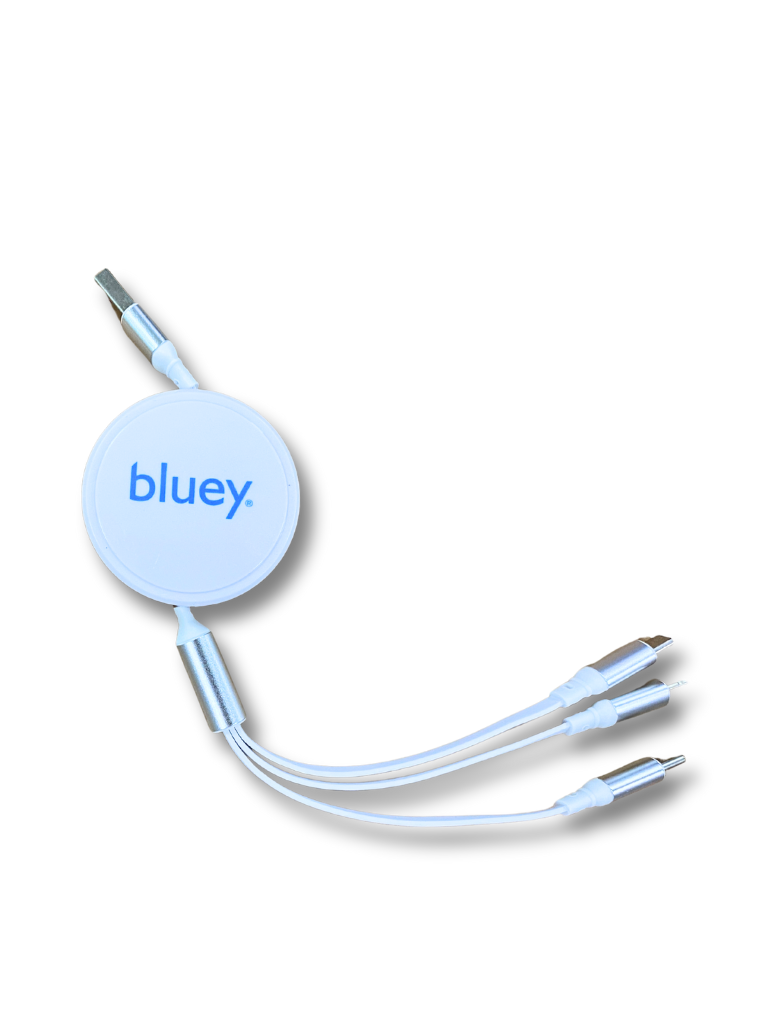 Bluey White 3-in-1 Telescopic Charging Cable