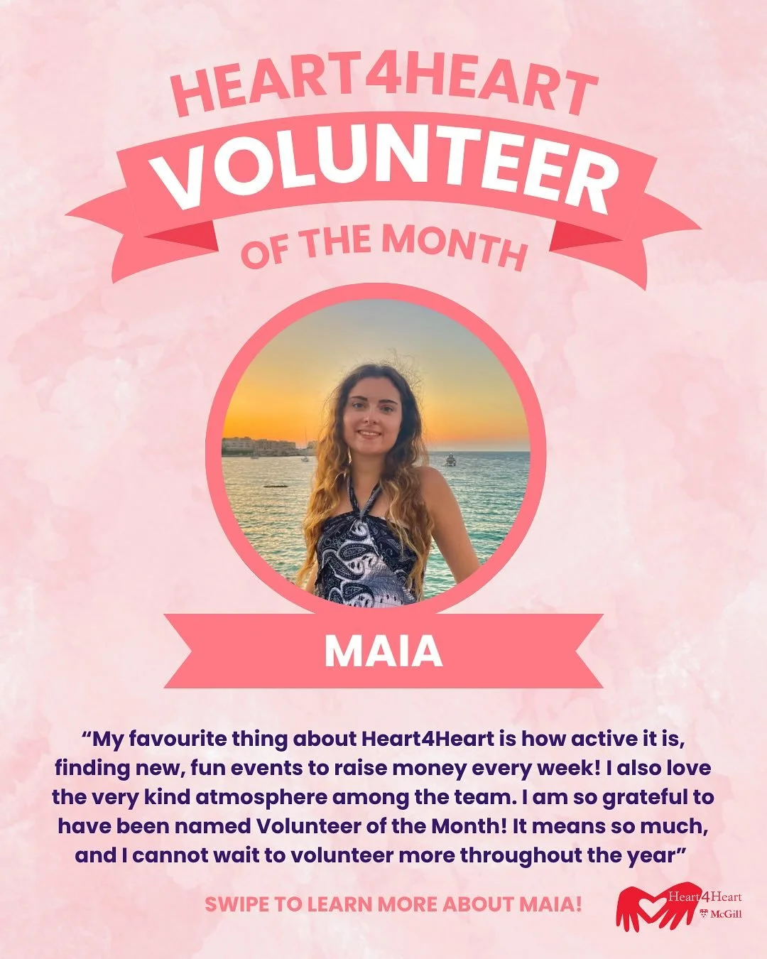 Please join us in congratulating our first volunteer of the month, Maia!! If you want the chance to contribute to an awesome cause and be named volunteer of the month, join the H4H volunteer WhatsApp group chat, linked in our linktree 🥰🥰