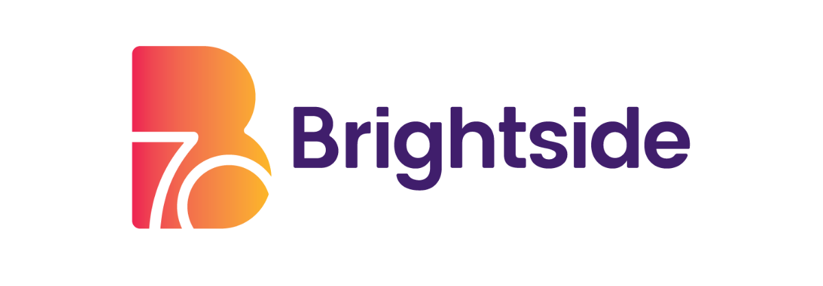 Colorful logo with a stylized sun and the word Brightside in purple text.