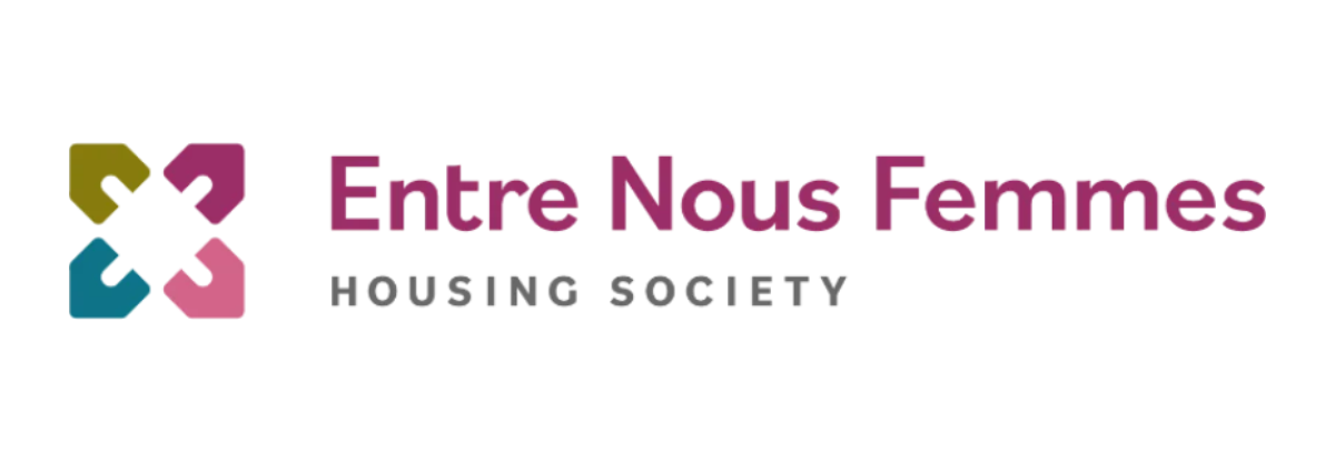 Logo with a stylized woman figure and the text "En lère Nous Femmes Housing Society"