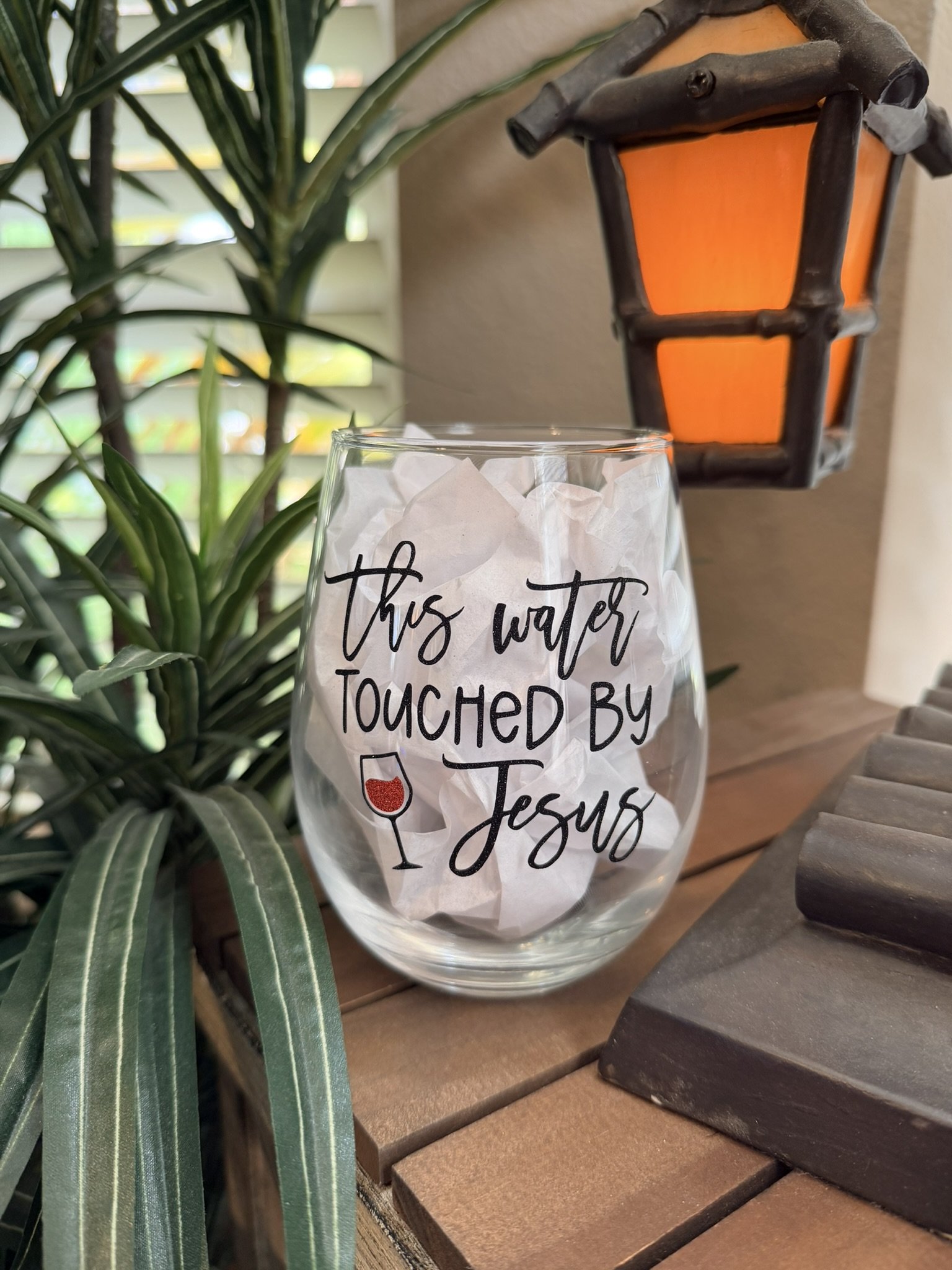 This Water Touched By Jesus Wine Glass