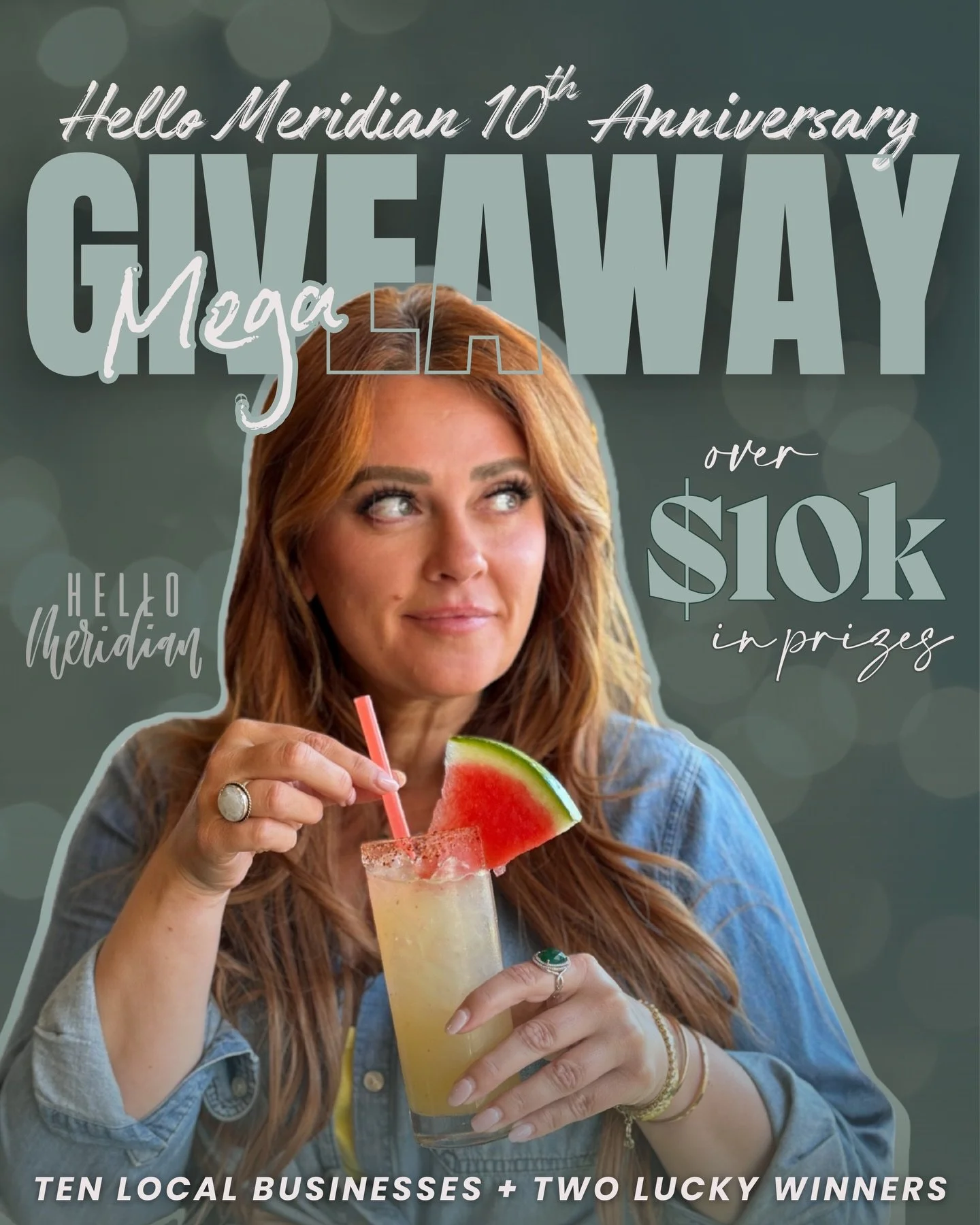 ✨ HELLO MERIDIAN MEGA GIVEAWAY ✨
Swipe for all the prize details &rarr;

To celebrate 10 years of Hello Meridian, I teamed up with 10 incredible local businesses who have supported me over the years. Together, we created a giveaway valued at over $10