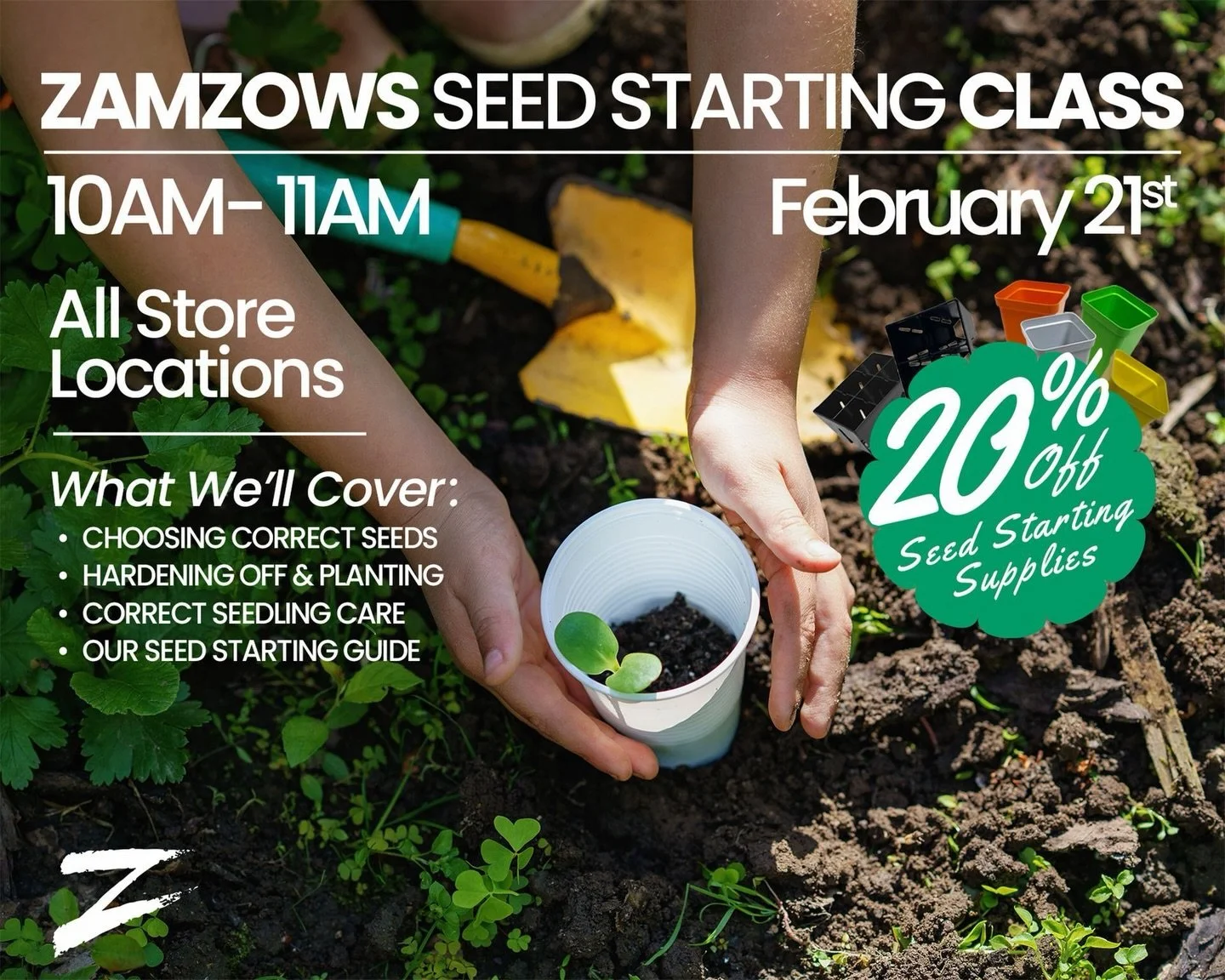 FREE class this Saturday!!! 🪴 

Ready to kick off garden season the right way? Join @zamzows_superstore for a FREE Seed Starting Class at ALL Zamzows locations on Saturday, February 21, beginning at 10 AM. They will walk you through the basics of st