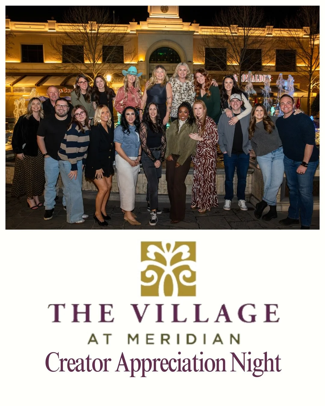 So honored to be invited to the @villageatmeridian Creator Appreciation night. We were spoiled with a magician and  dinner and drinks on the patio of @eatnorthitalia. Then we gathered to make accessories at @rancherhatbar with dessert from @devilnang
