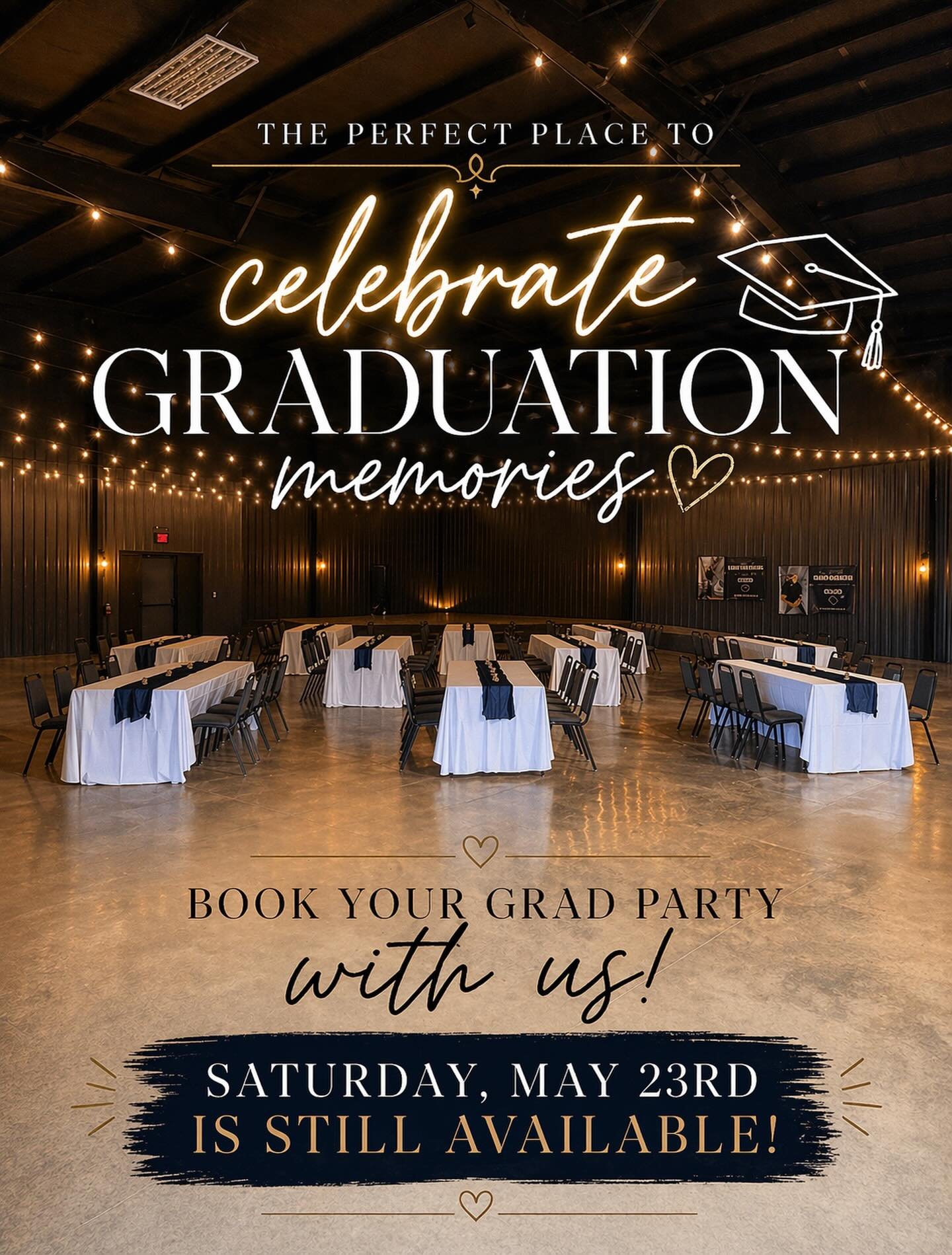 Celebrate your graduate with us! 🎓
Saturday, May 23rd is open&mdash;message us before it is gone! 

#2026grad #party #newarkohio
