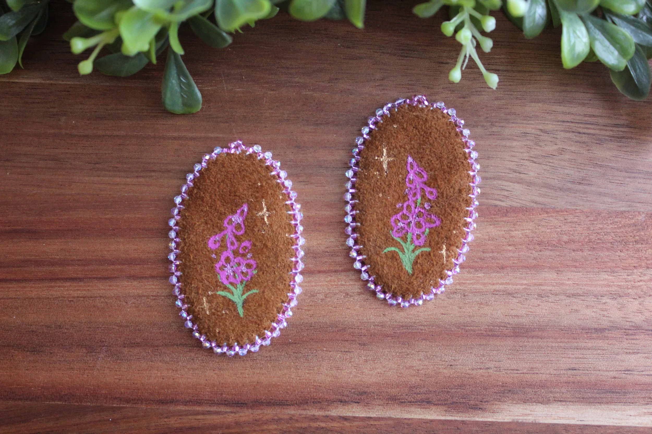 Hand Painted Fireweed Hide Earrings