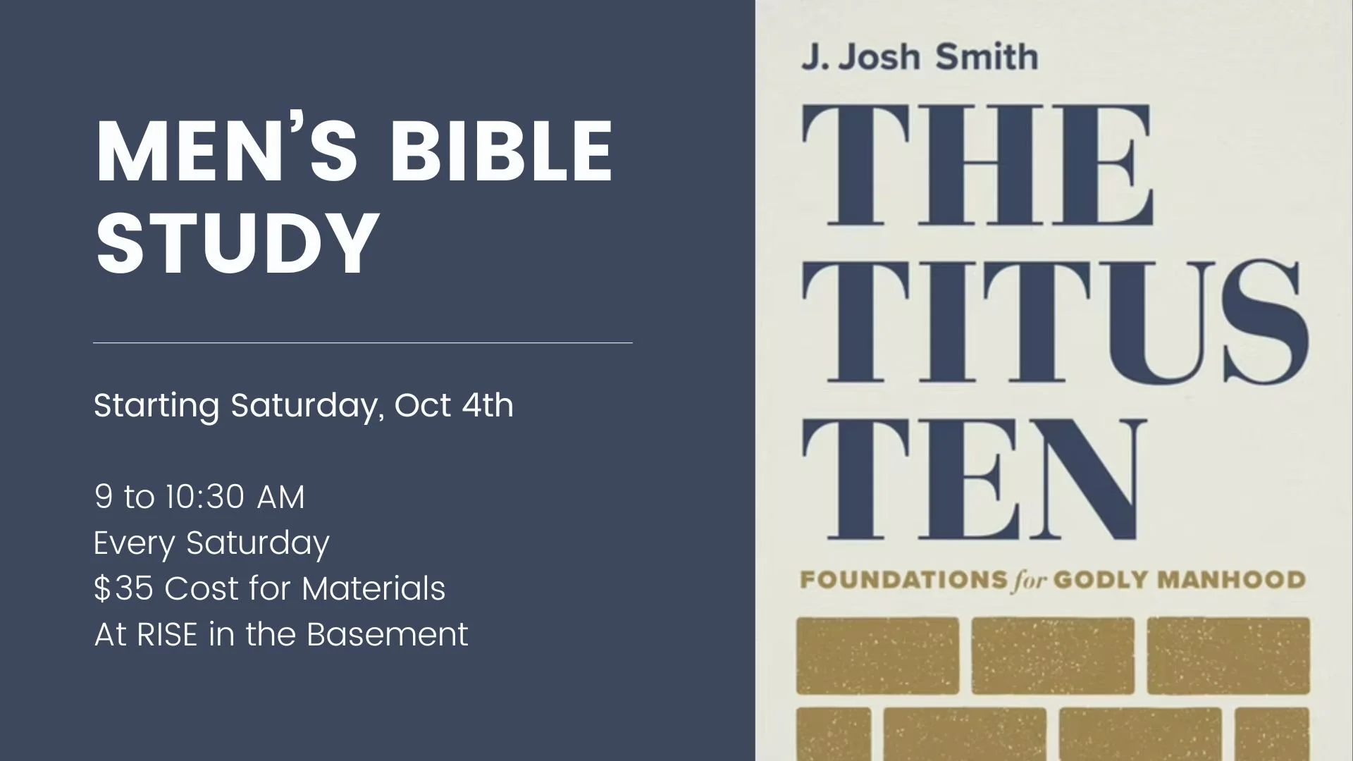 Saturday Men's Bible Study Begins