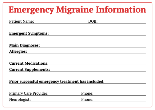 Emergency Migraine Info Card