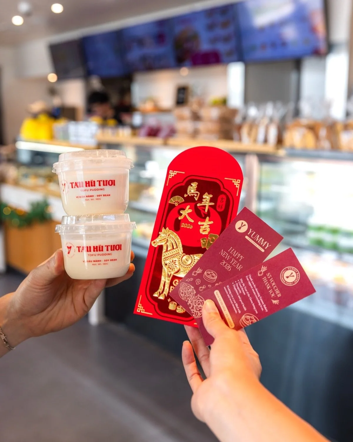 Starting tomorrow 🧧 The first 1,000 guests at each of our 7 Yummy Bakery locations will receive a $5 voucher with any purchase!

Limit one per guest. Cannot be stacked. Offer valid while supplies last.

#ocfood #bakery #pastries #lunarnewyear #vietn