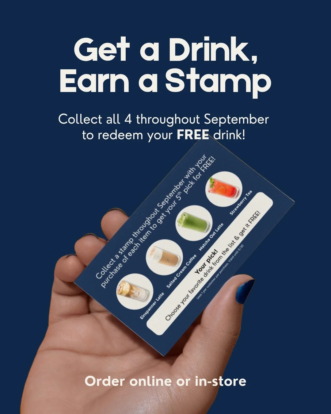 all September long, come into ViLand and collect your drink stamps to earn your 5th and favorite drink for FREE! 😋

which drink are you choosing first?
🫧 (NEW!) Einspanner Coffee Latte
🫧 Salted Cream Coffee
🫧 Matcha Oat Latte
🫧 Strawberry Tea

#
