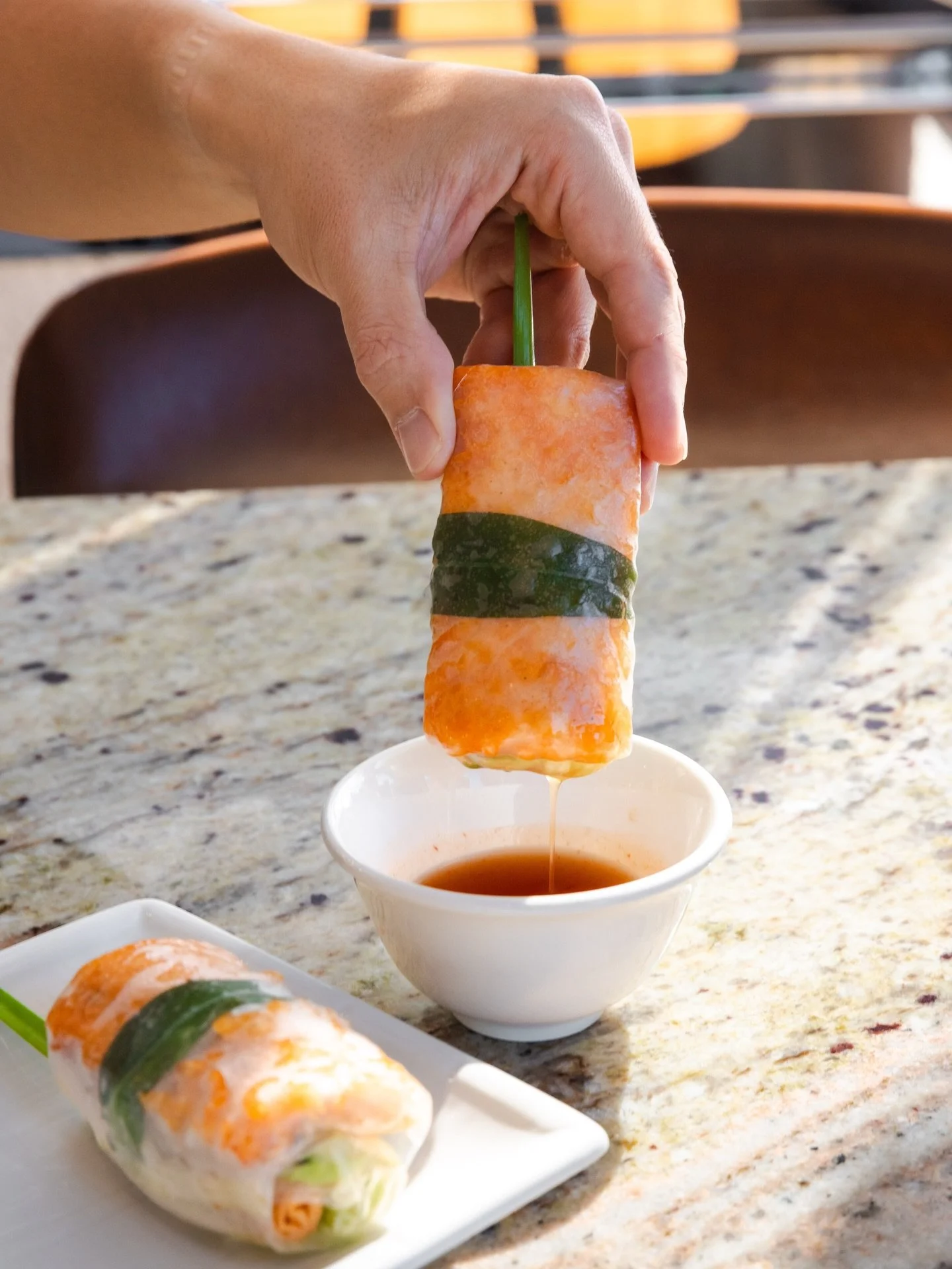 Fresh salmon, rolled in-house and made to dip. Stop by and treat yourself today 😋

#ocfood #ocfoodie #orangecounty #pho #vietnamesefoo