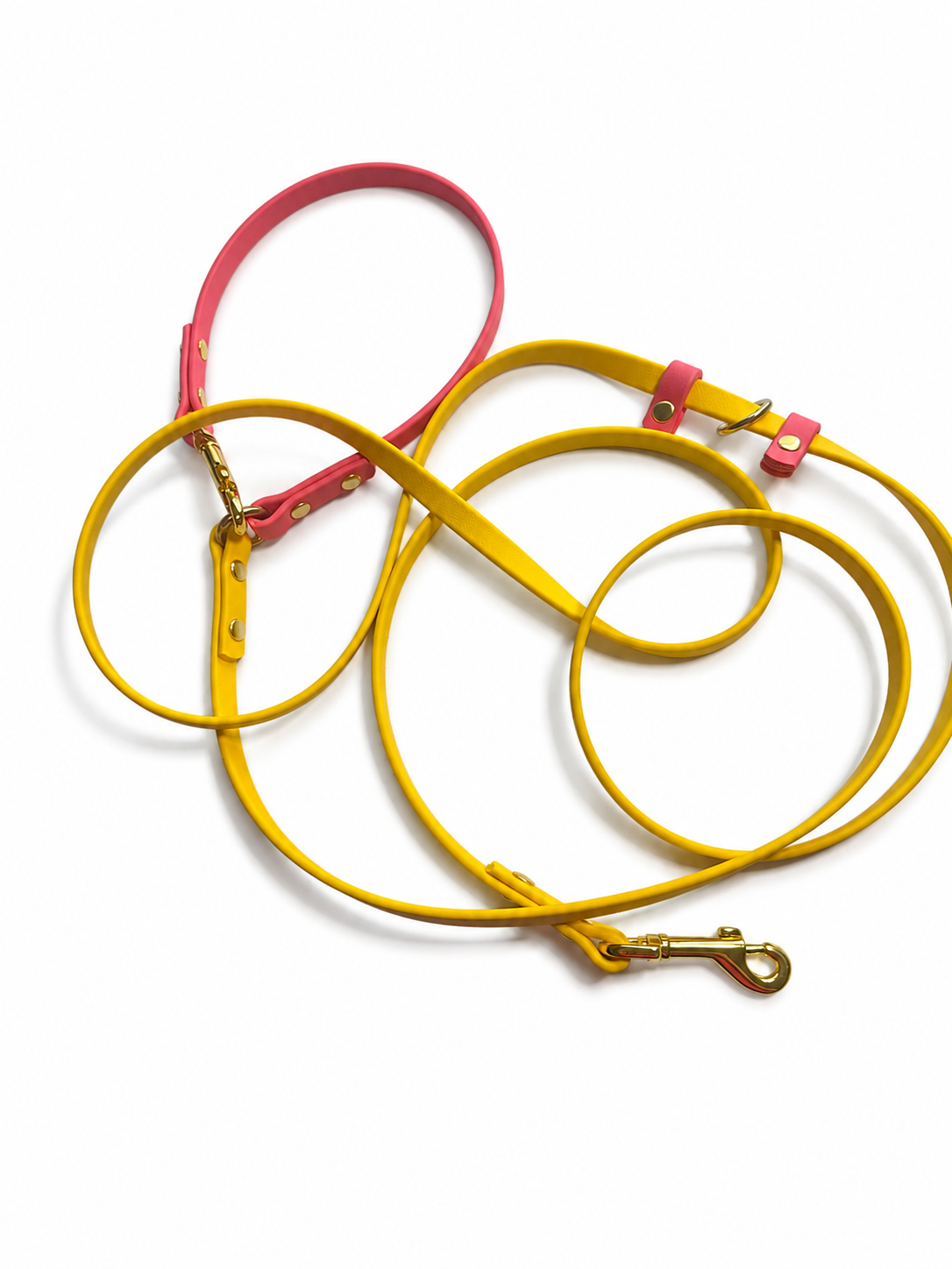 The GO HandsFree Leash Dual-Toned Sunny Yellow and Coral Handle Solid Brass Hardware