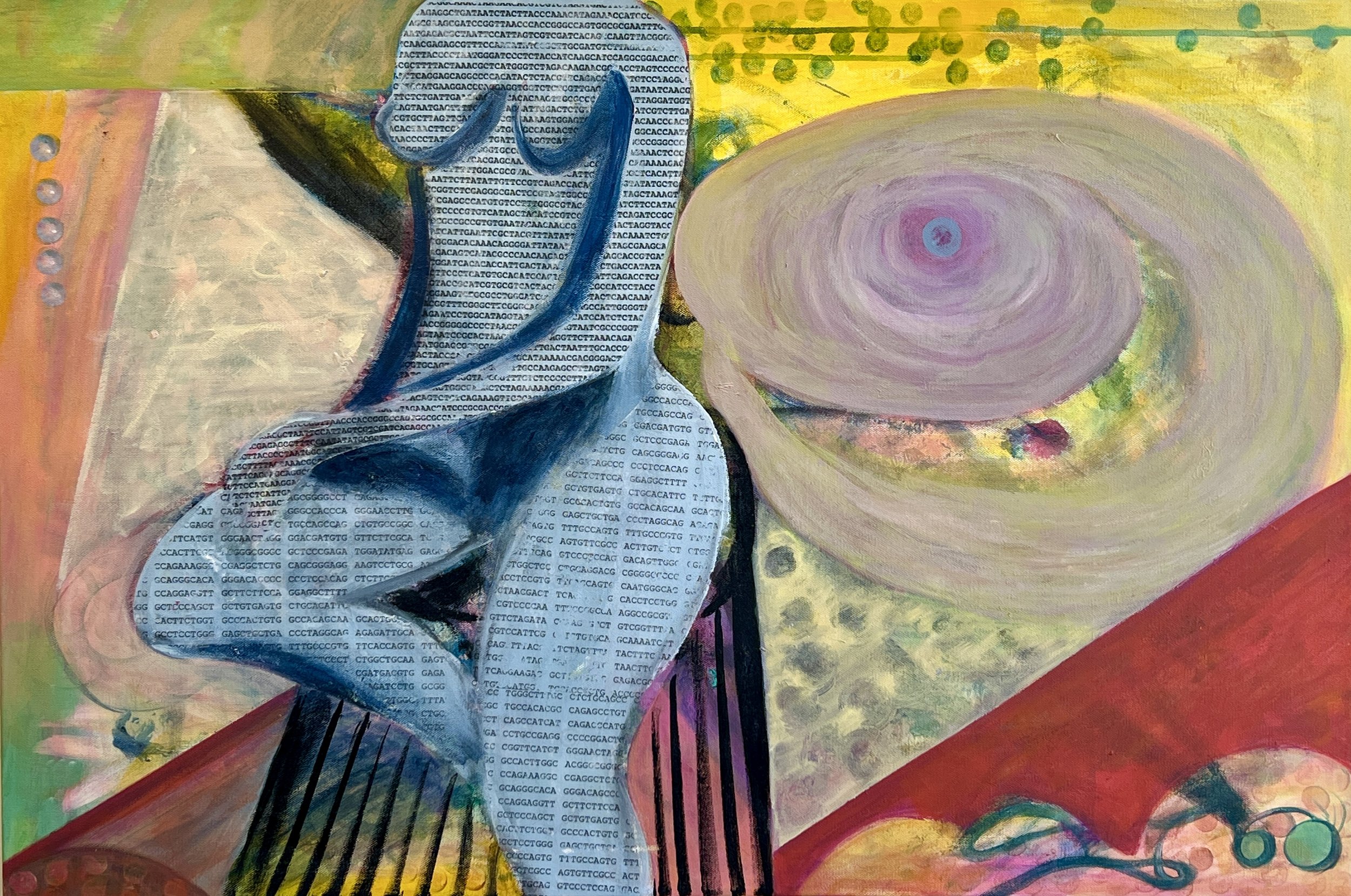 Anatomy In Code, 2025, Acrylic and Mixed Media on Canvas, 24x36 in