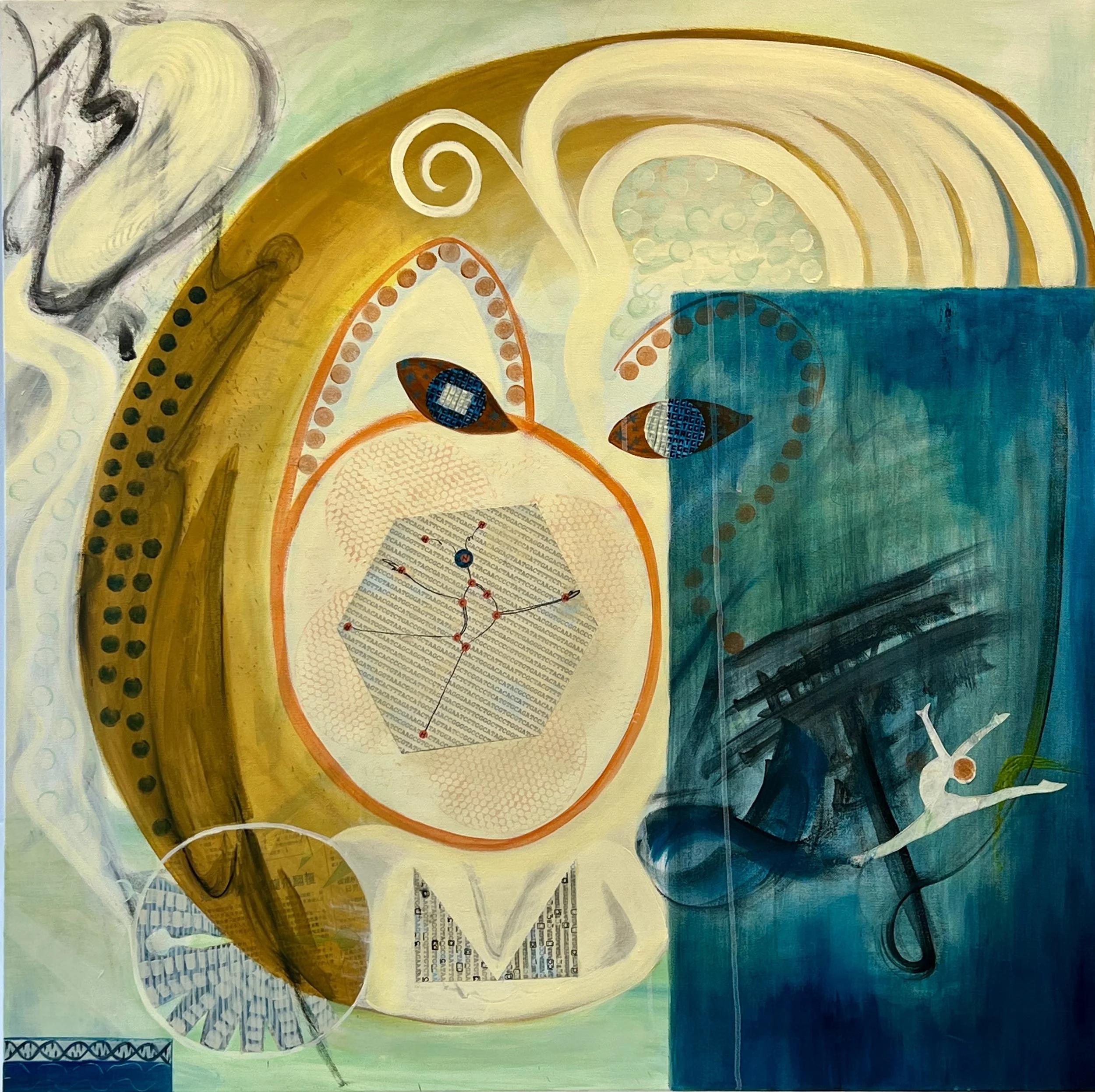 Awakening: Dance of Cytosine , 2024, Acrylic and Mixed Media on Canvas, 36x36 in  
     
        Learn More About This Painting
     
 