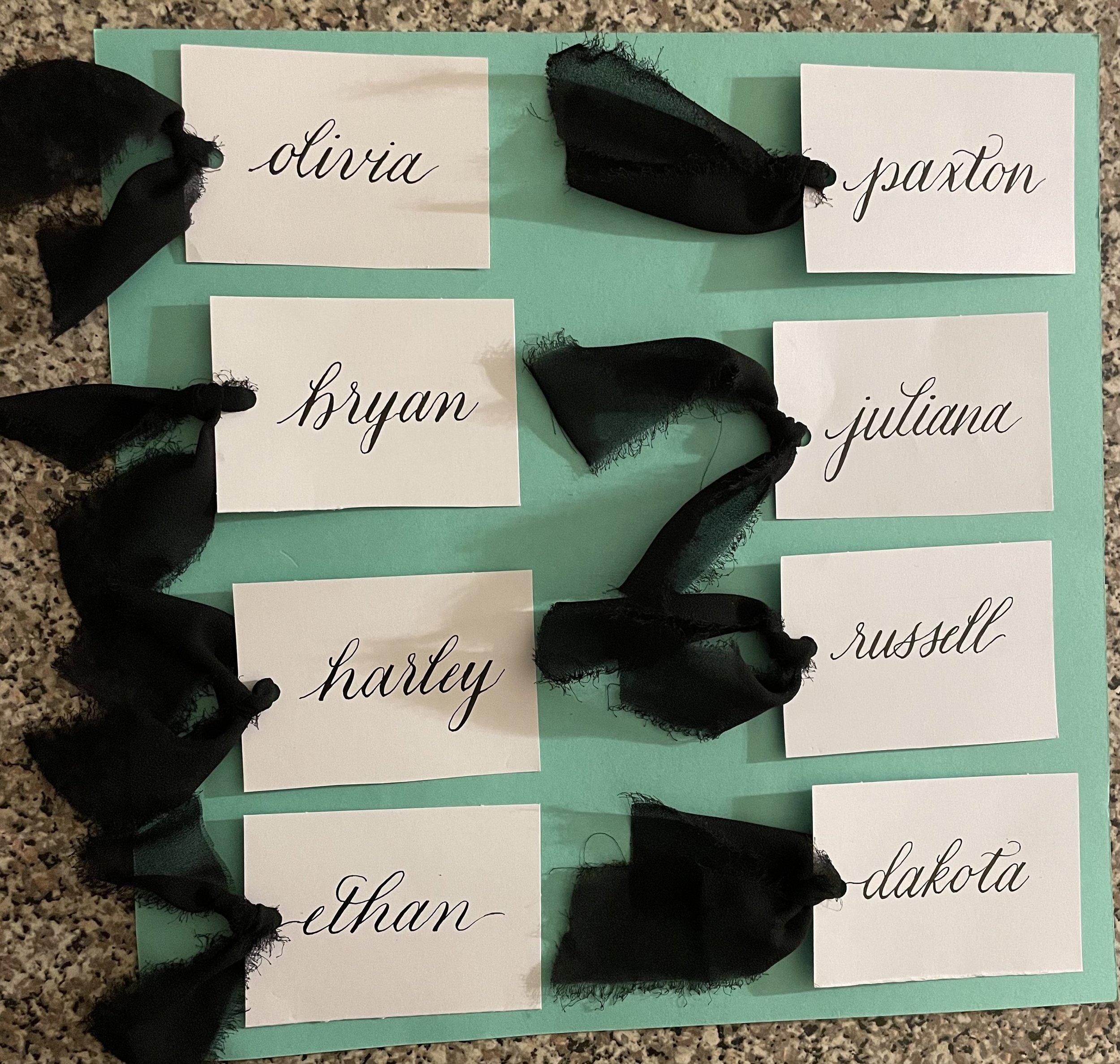 Place cards with chiffon ribbon