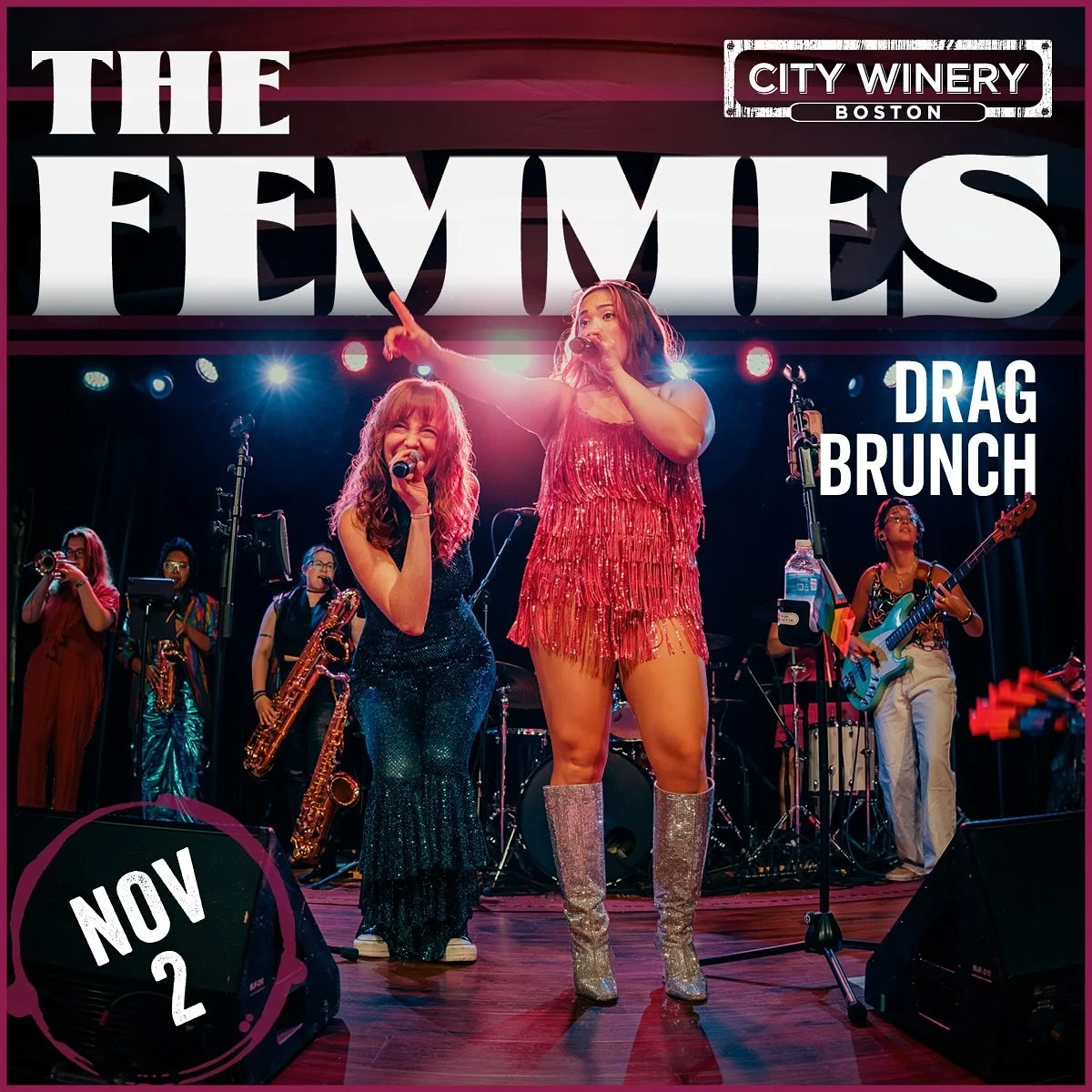 Your fave women and nonbinary band is BACK at @citywinerybos and we are ☕️🥞brunching🧇 that&rsquo;s right, it&rsquo;s drag brunch time!!

🌈November 2nd // Noon 
The Femmes + Boston drag icons &hellip; stay tuned for an announcement! 

Ticket link i