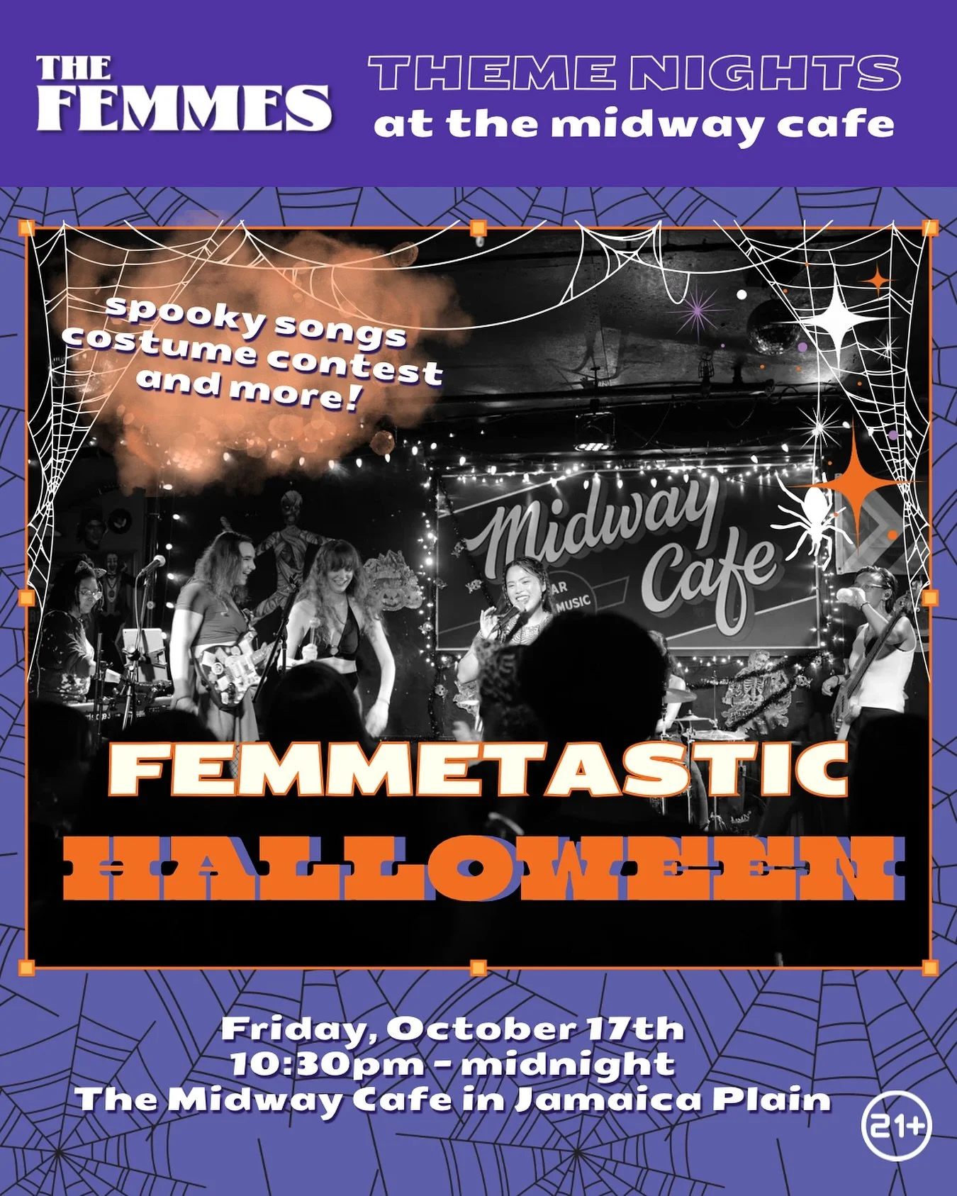 SAVE THAT DATE 🎃

The Femmes are returning to @themidwaycafejp for a spooky celebration 👻 come celebrate all things Femme-o-ween with us!! Dressing up is encouraged, and you have a chance to win a prize during our COSTUME CONTEST🧙&zwj;♀️

Ticket l