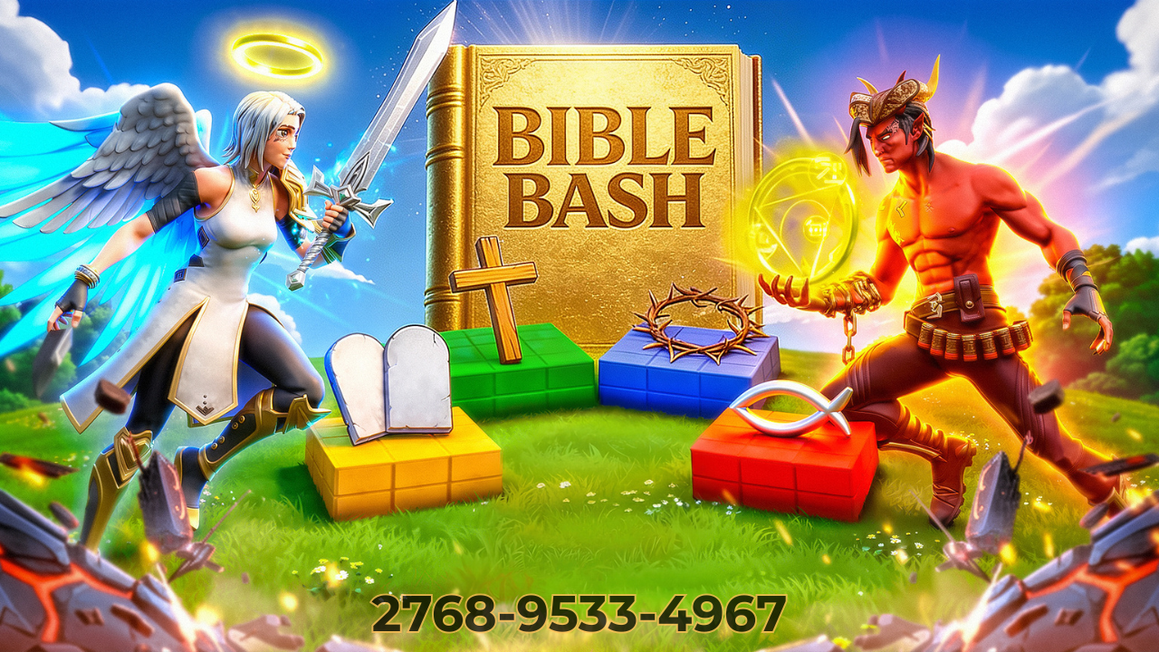 A thumbnail featuring Bible Bash, our interactive and fun game map designed by our Christian ministry to engage players in a positive online environment.
